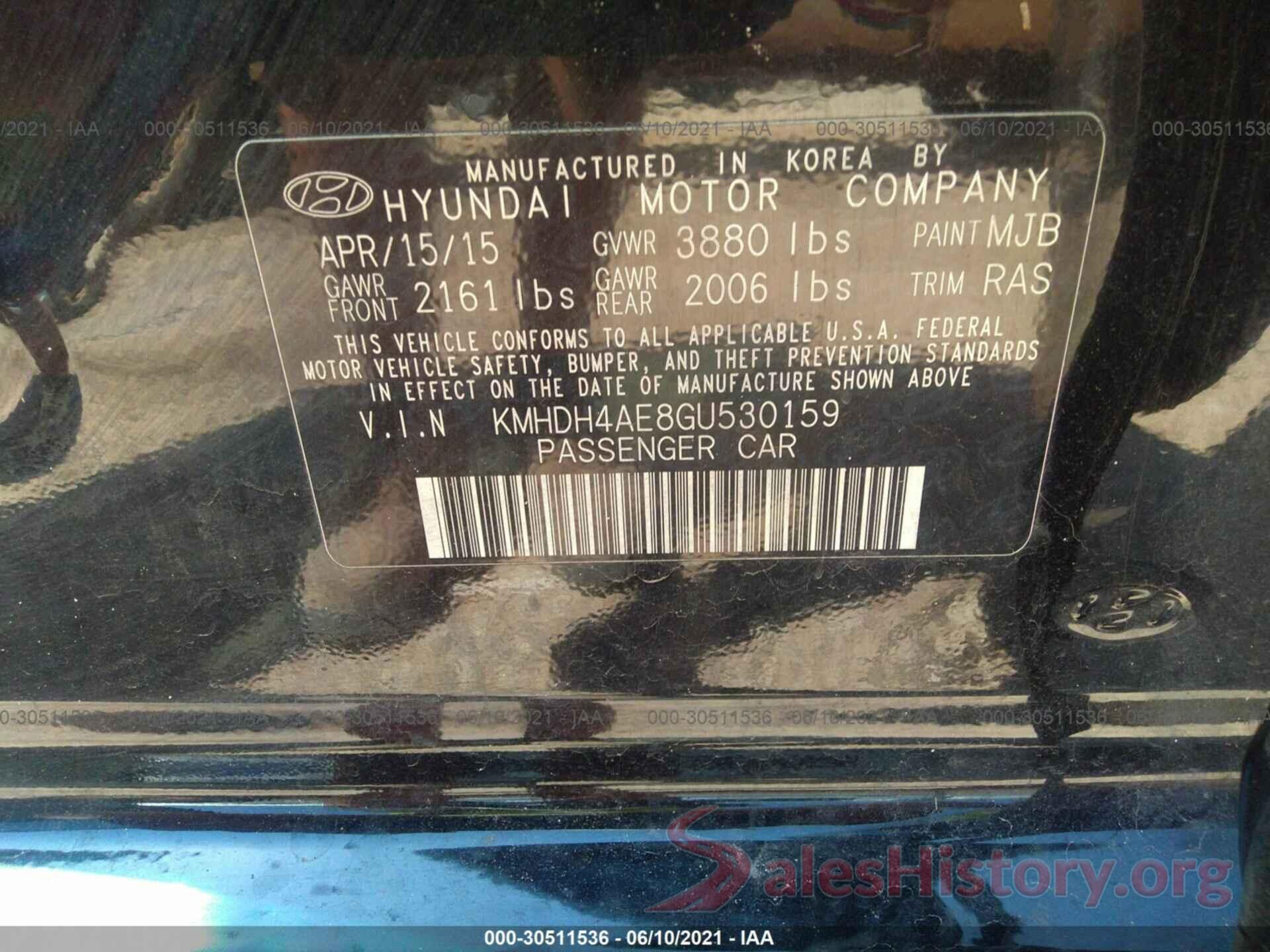 KMHDH4AE8GU530159 2016 HYUNDAI ELANTRA