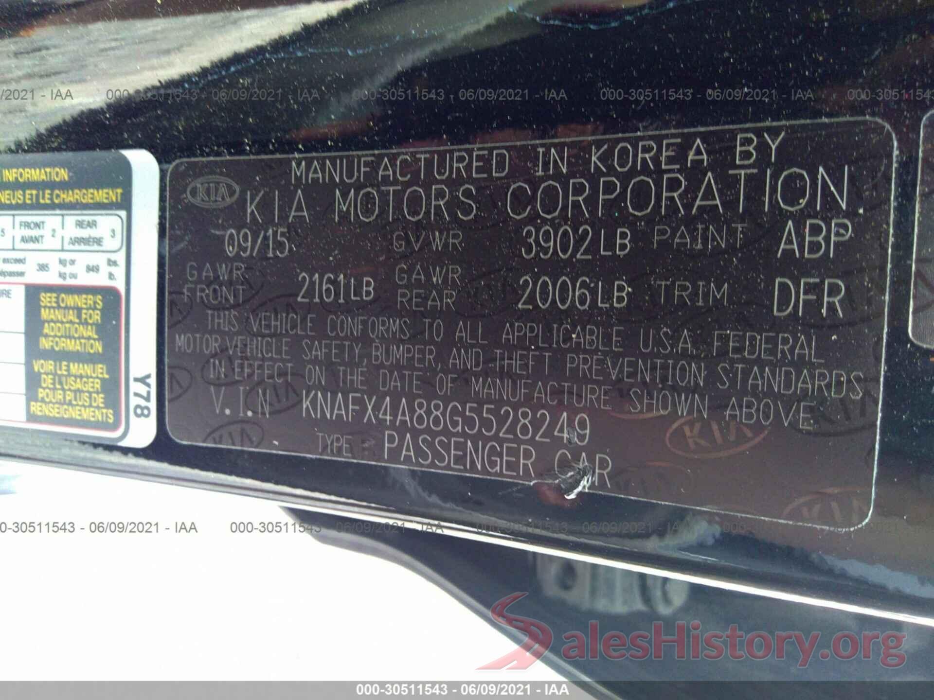 KNAFX4A88G5528249 2016 KIA FORTE