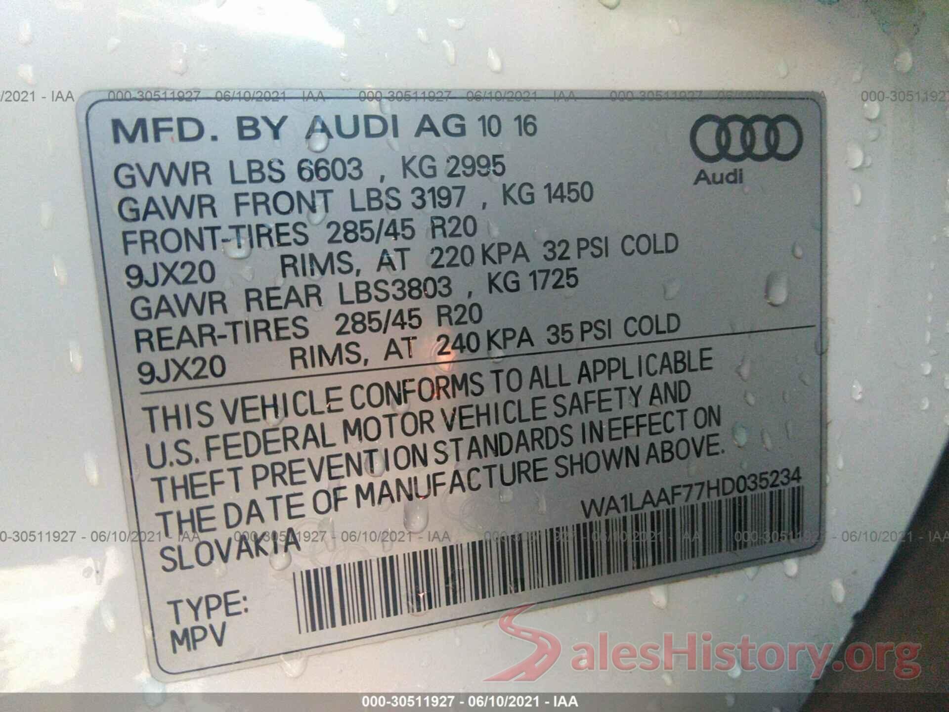 WA1LAAF77HD035234 2017 AUDI Q7