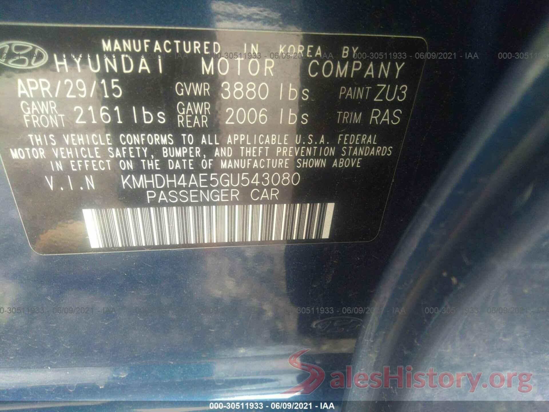 KMHDH4AE5GU543080 2016 HYUNDAI ELANTRA