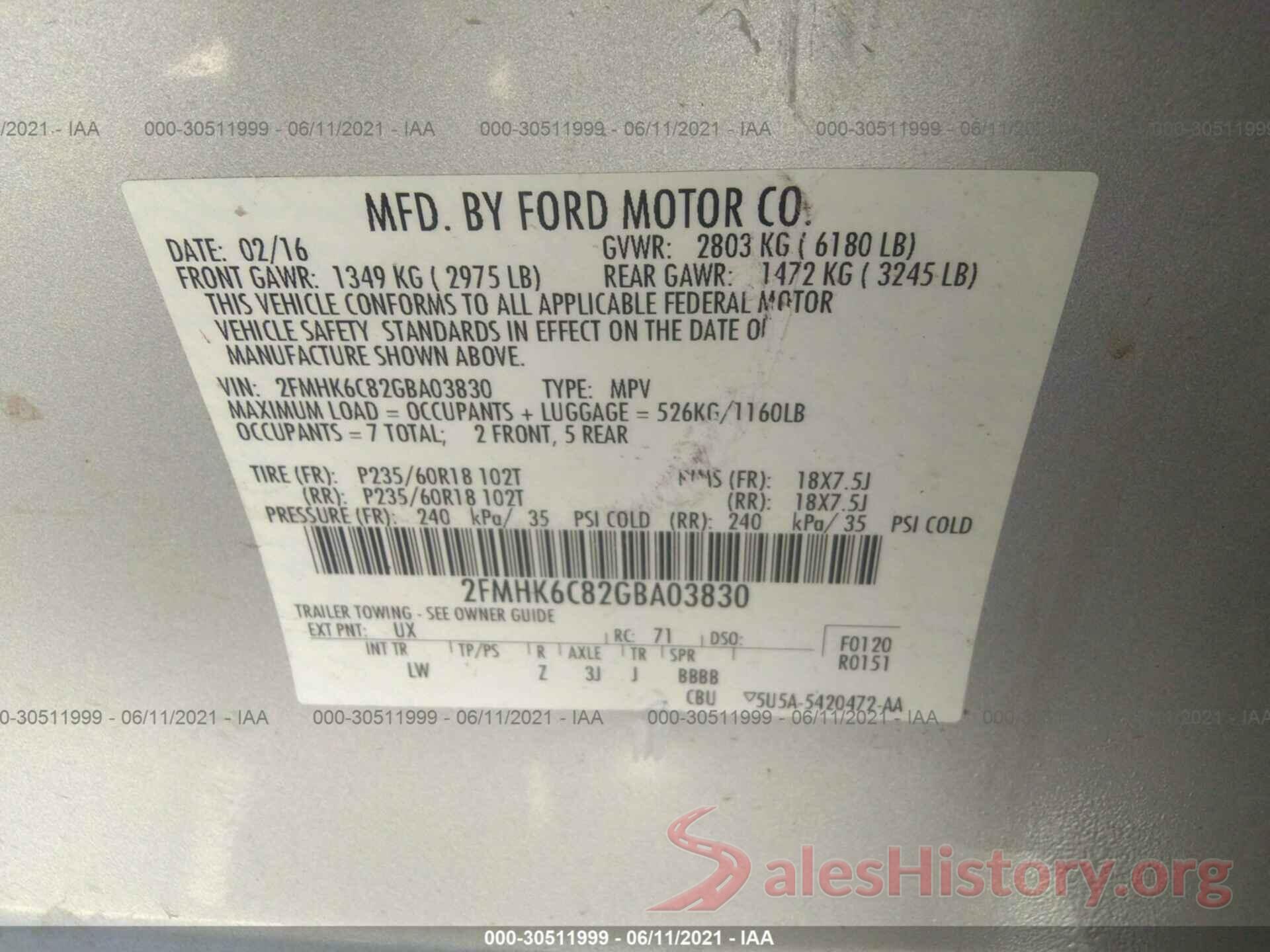 2FMHK6C82GBA03830 2016 FORD FLEX