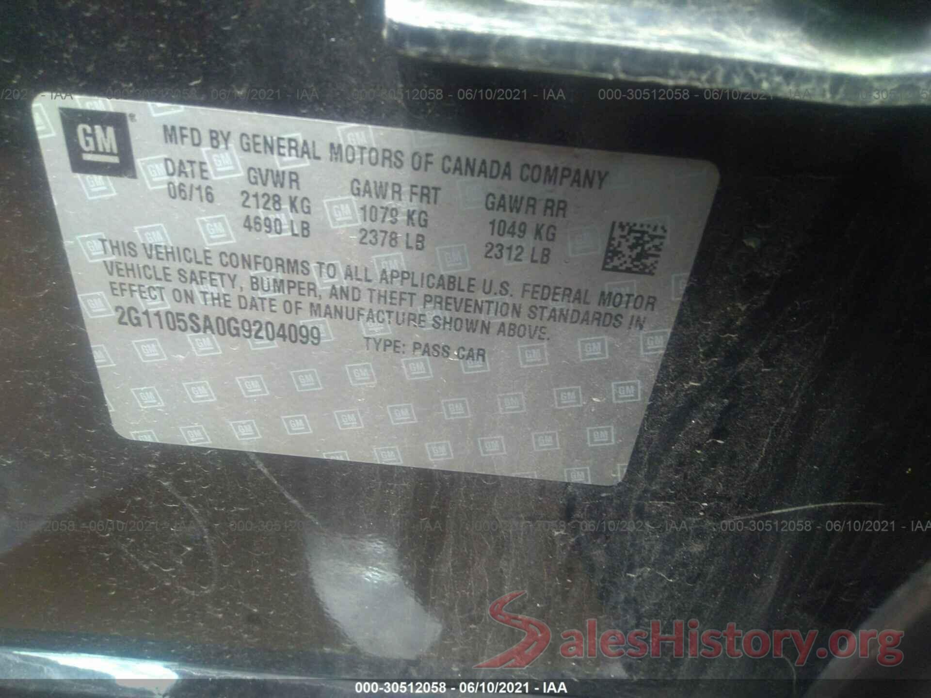 2G1105SA0G9204099 2016 CHEVROLET IMPALA