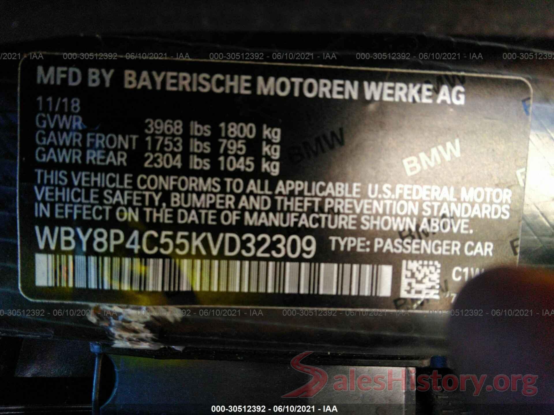 WBY8P4C55KVD32309 2019 BMW I3