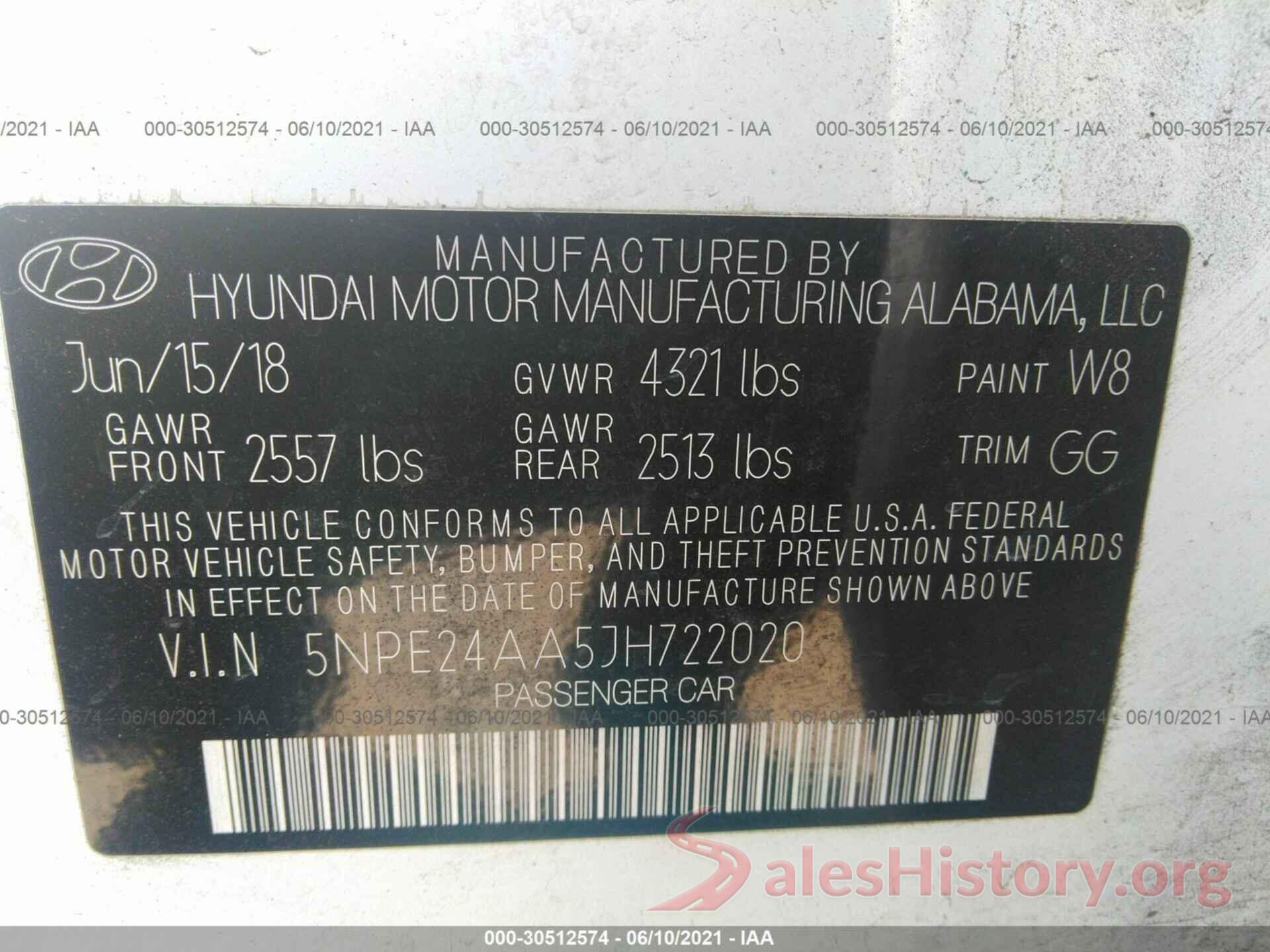 5NPE24AA5JH722020 2018 HYUNDAI SONATA