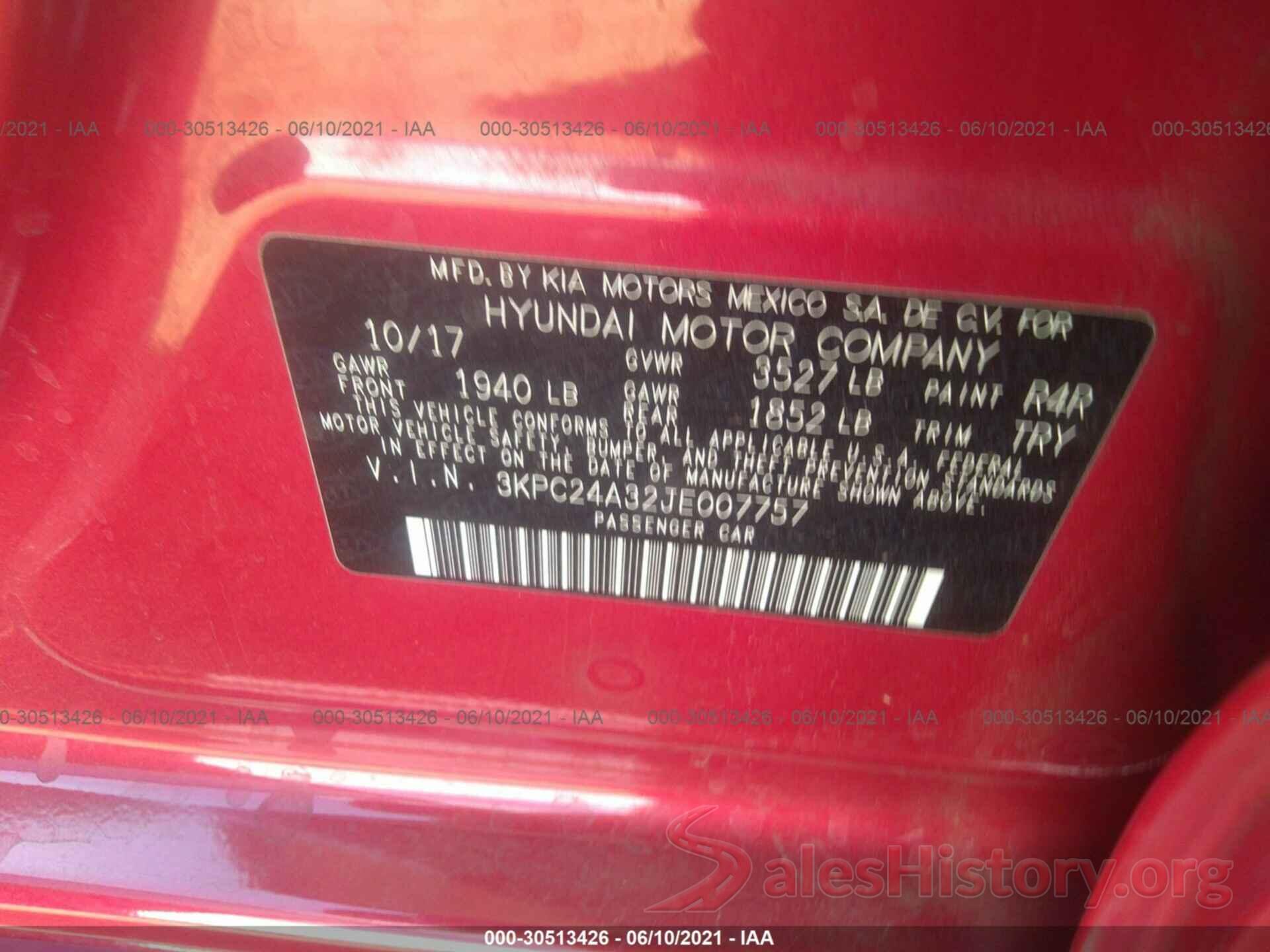 3KPC24A32JE007757 2018 HYUNDAI ACCENT