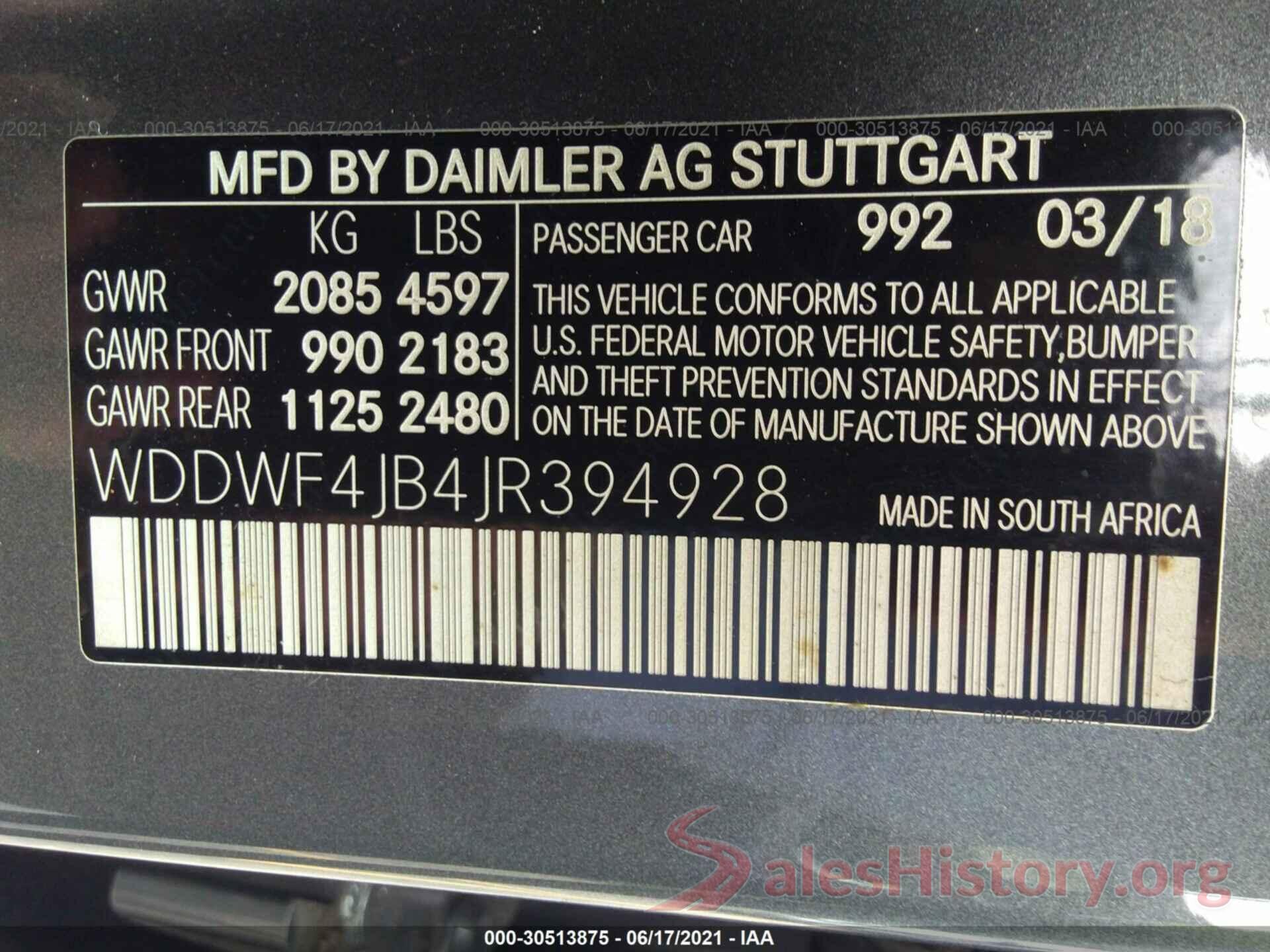 WDDWF4JB4JR394928 2018 MERCEDES-BENZ C-CLASS