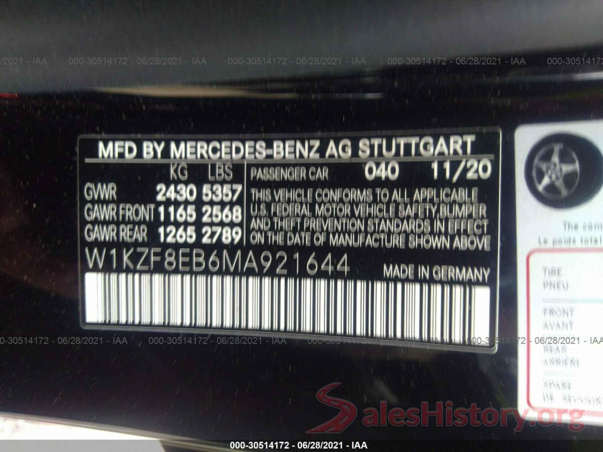 W1KZF8EB6MA921644 2021 MERCEDES-BENZ E-CLASS