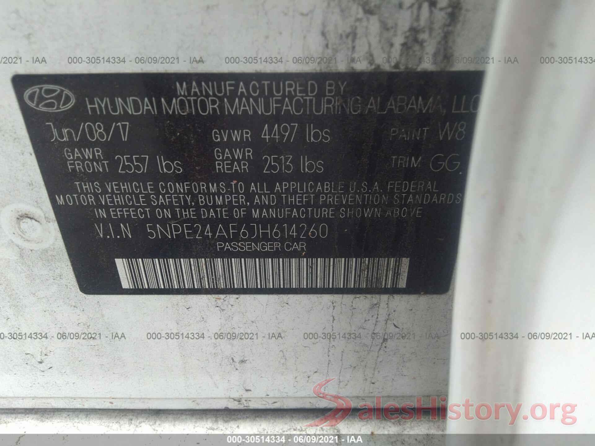 5NPE24AF6JH614260 2018 HYUNDAI SONATA