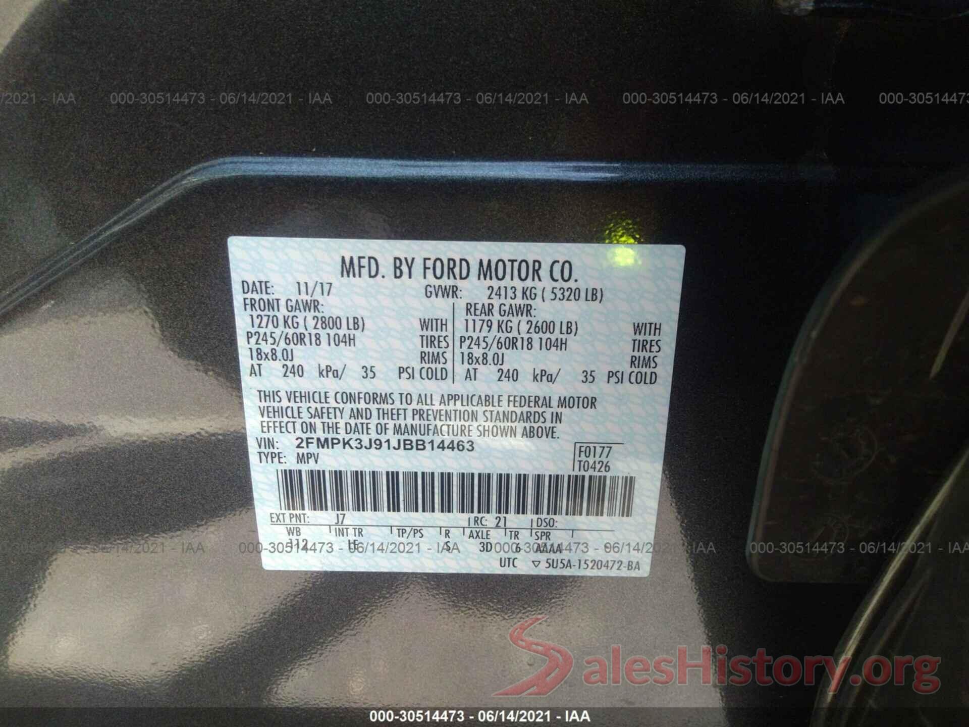 2FMPK3J91JBB14463 2018 FORD EDGE