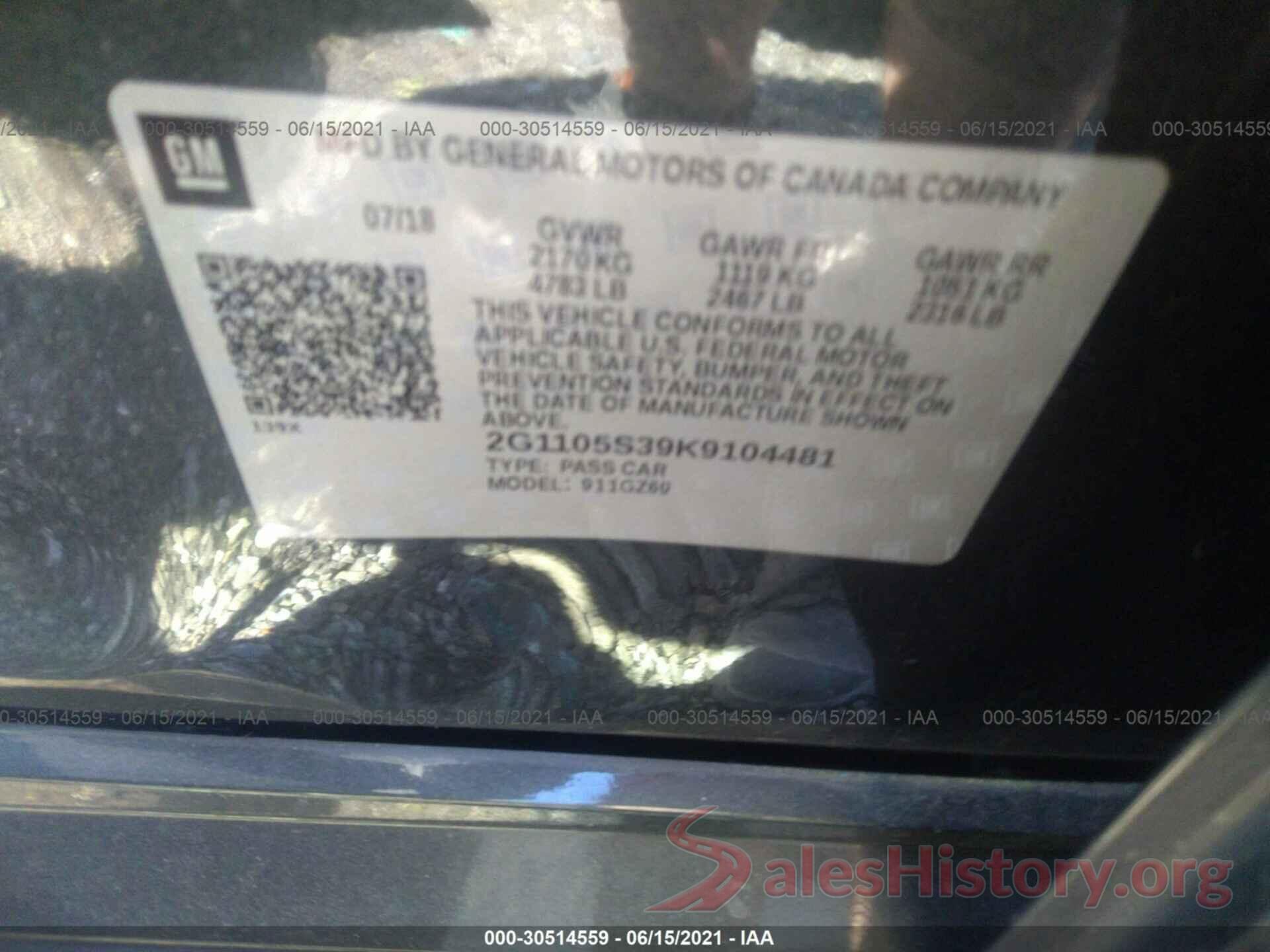 2G1105S39K9104481 2019 CHEVROLET IMPALA