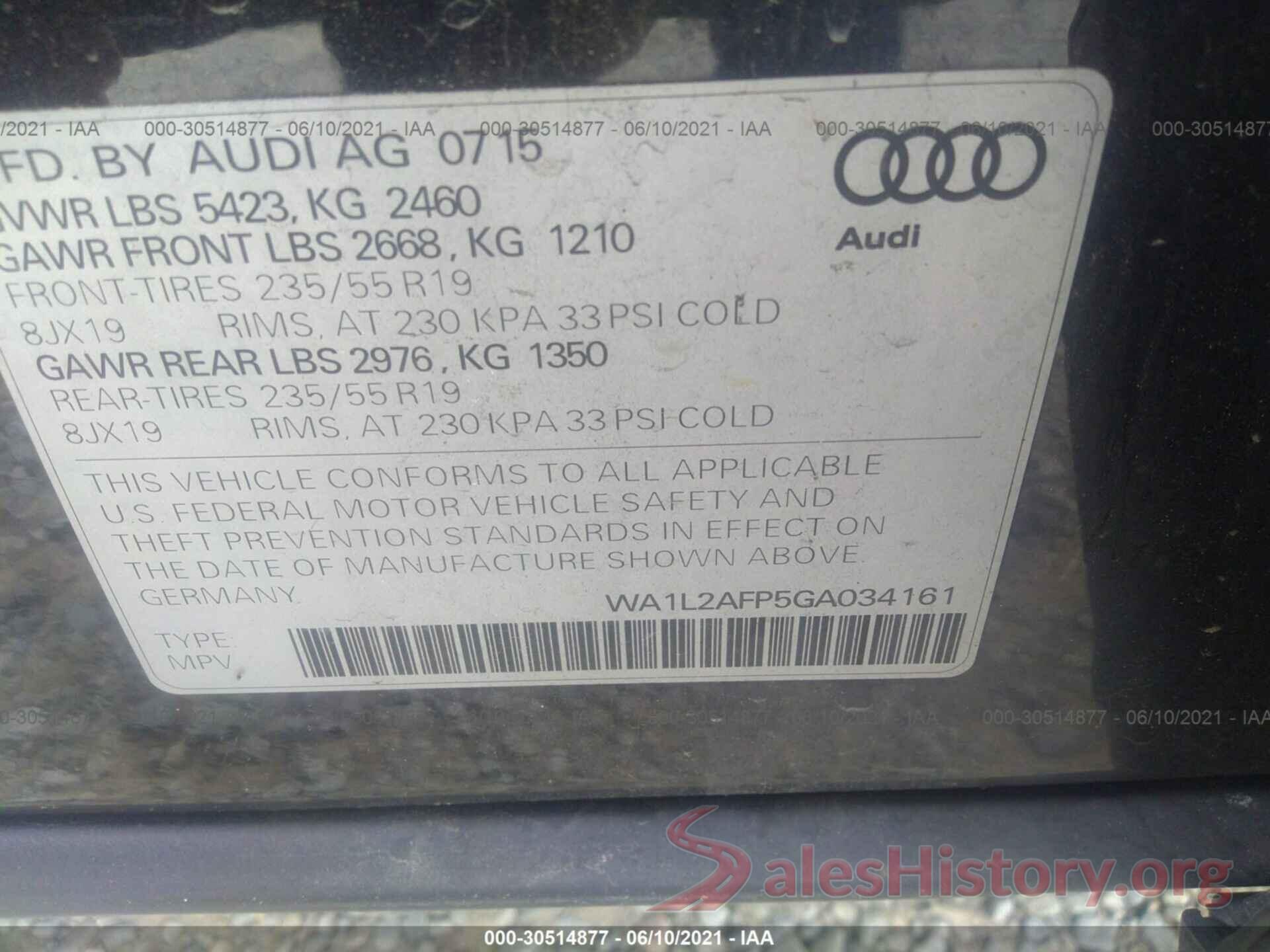 WA1L2AFP5GA034161 2016 AUDI Q5