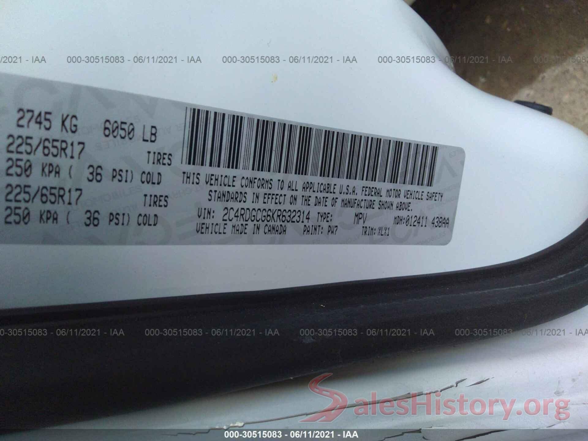 2C4RDGCG6KR632314 2019 DODGE GRAND CARAVAN