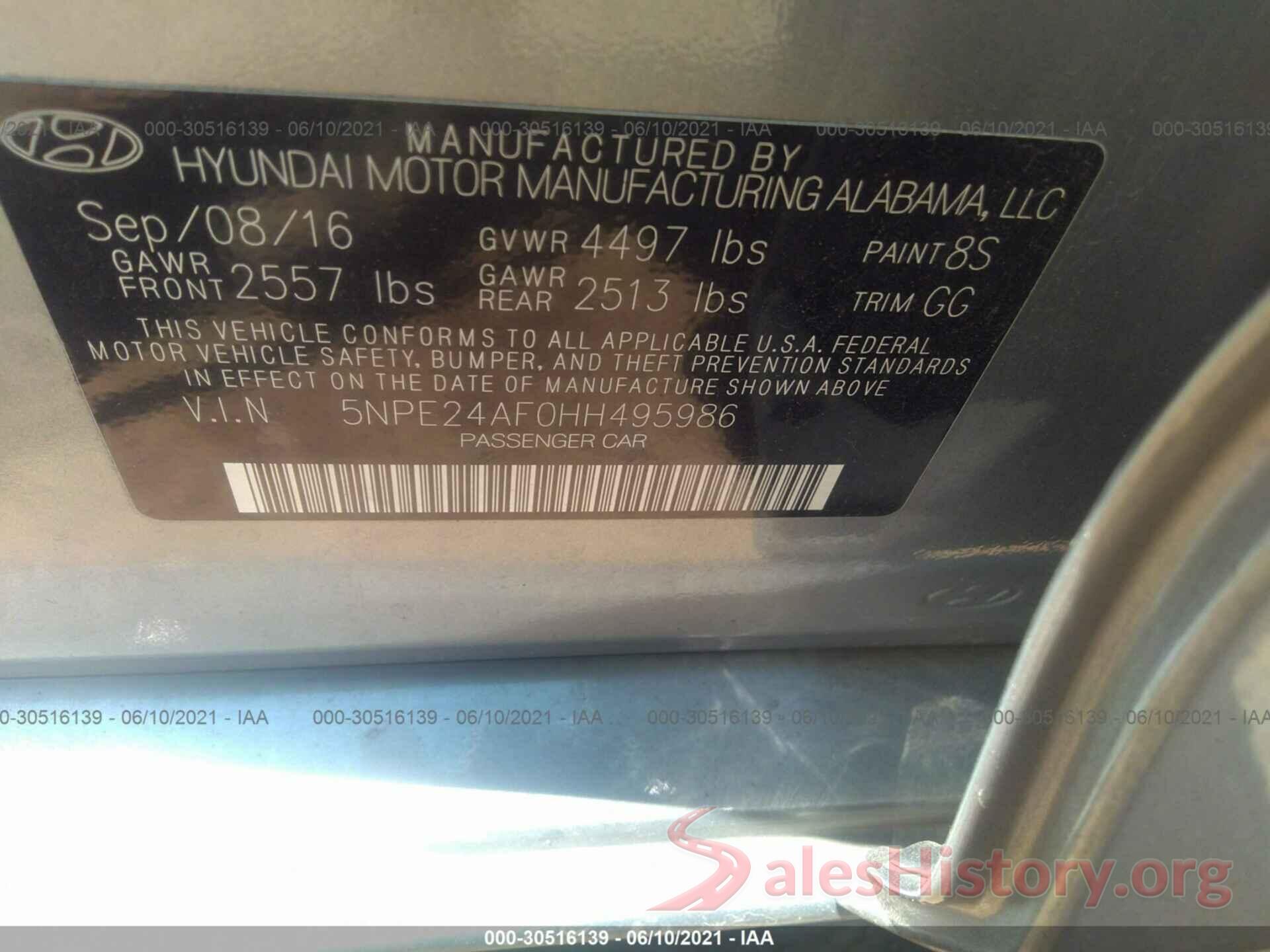 5NPE24AF0HH495986 2017 HYUNDAI SONATA