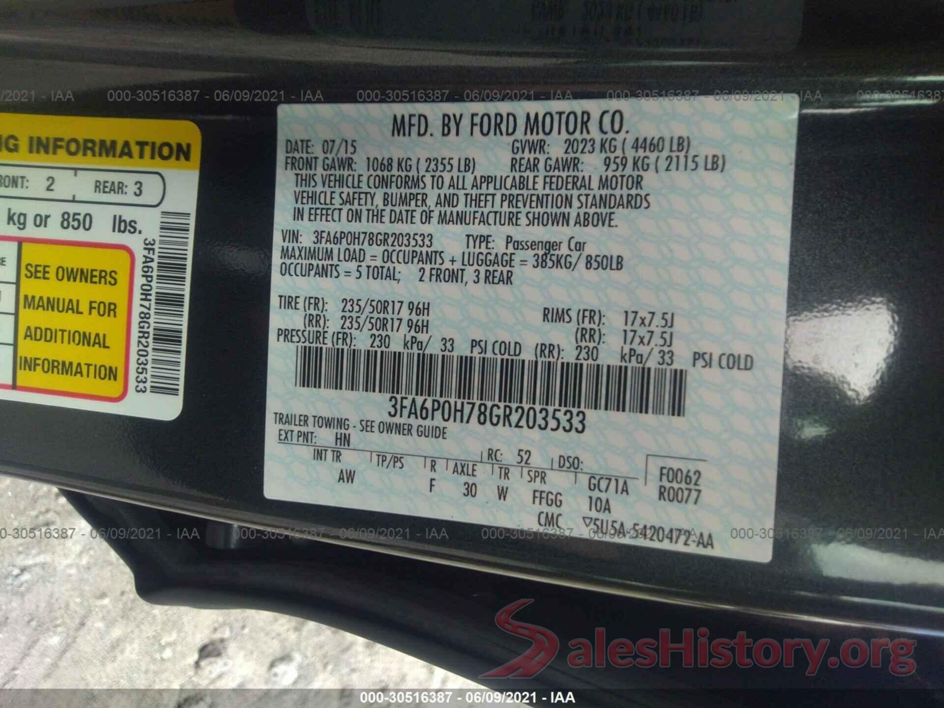 3FA6P0H78GR203533 2016 FORD FUSION