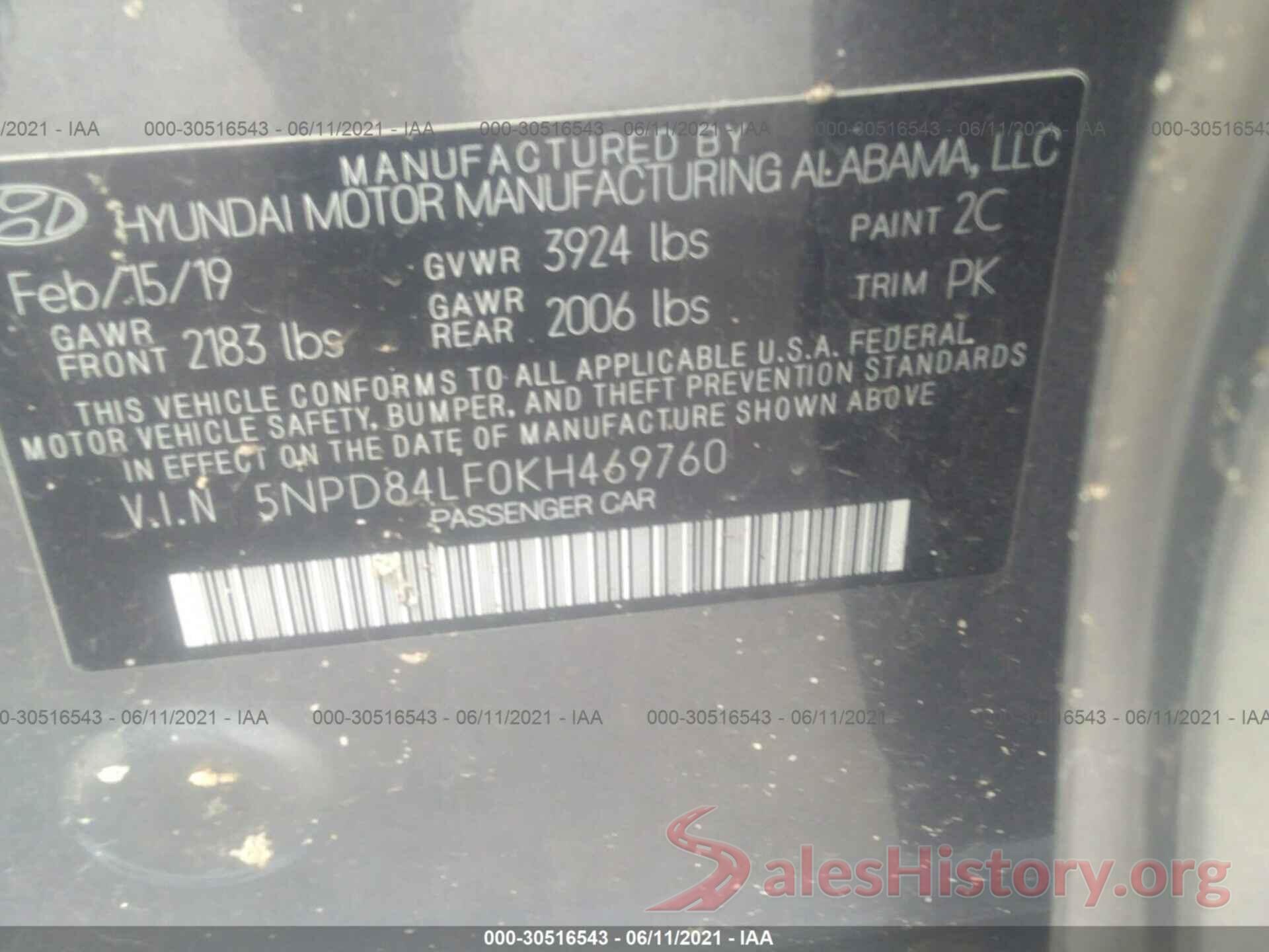 5NPD84LF0KH469760 2019 HYUNDAI ELANTRA