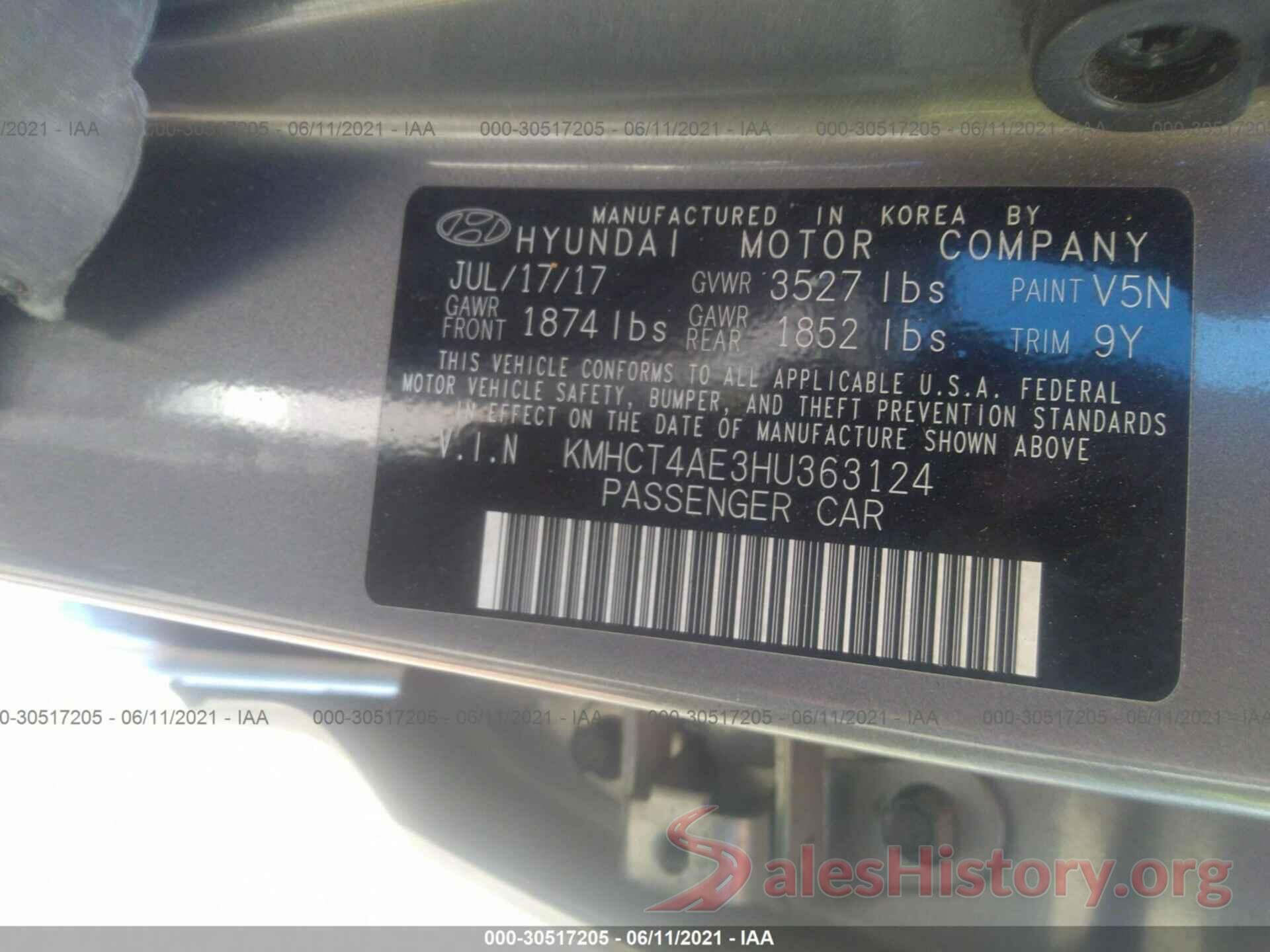 KMHCT4AE3HU363124 2017 HYUNDAI ACCENT