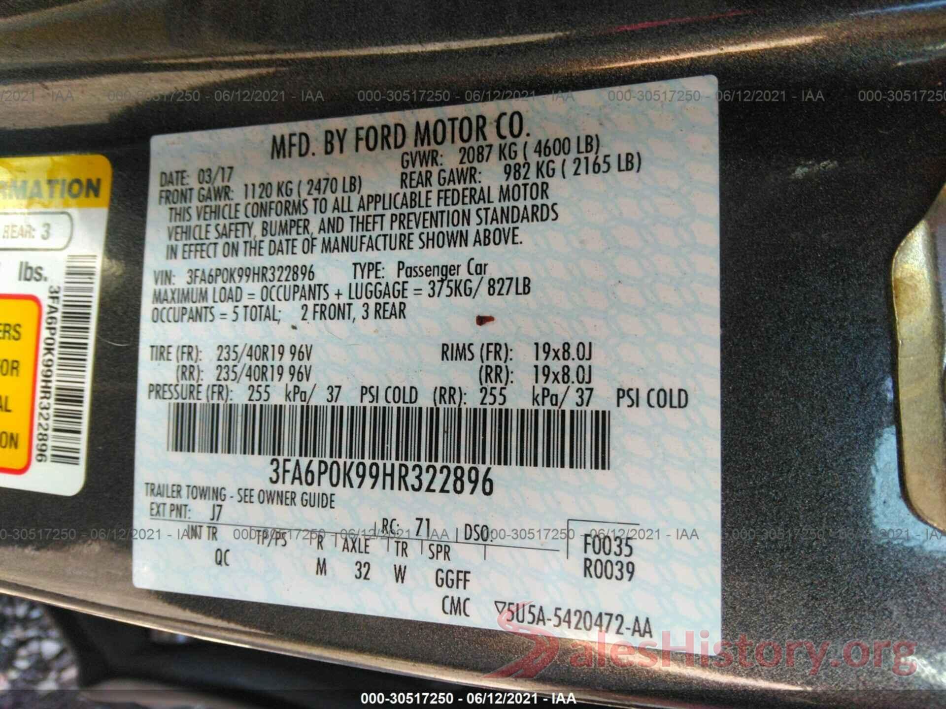 3FA6P0K99HR322896 2017 FORD FUSION