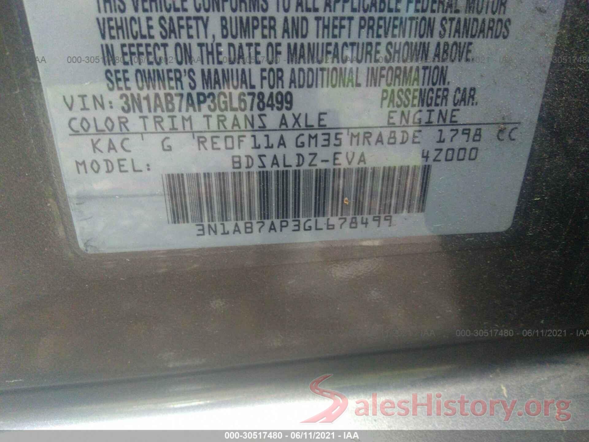 3N1AB7AP3GL678499 2016 NISSAN SENTRA