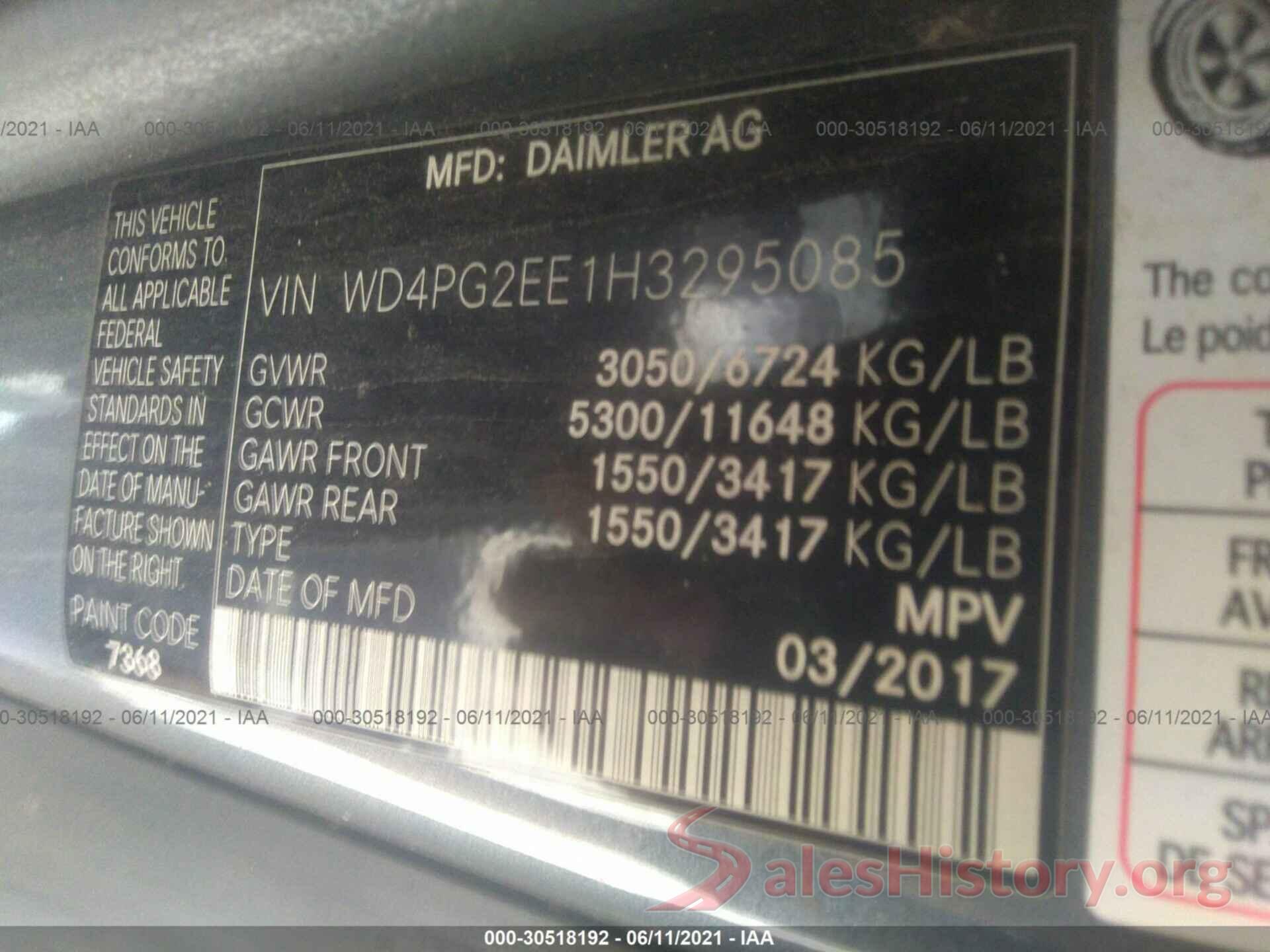 WD4PG2EE1H3295085 2017 MERCEDES-BENZ METRIS PASSENGER VAN