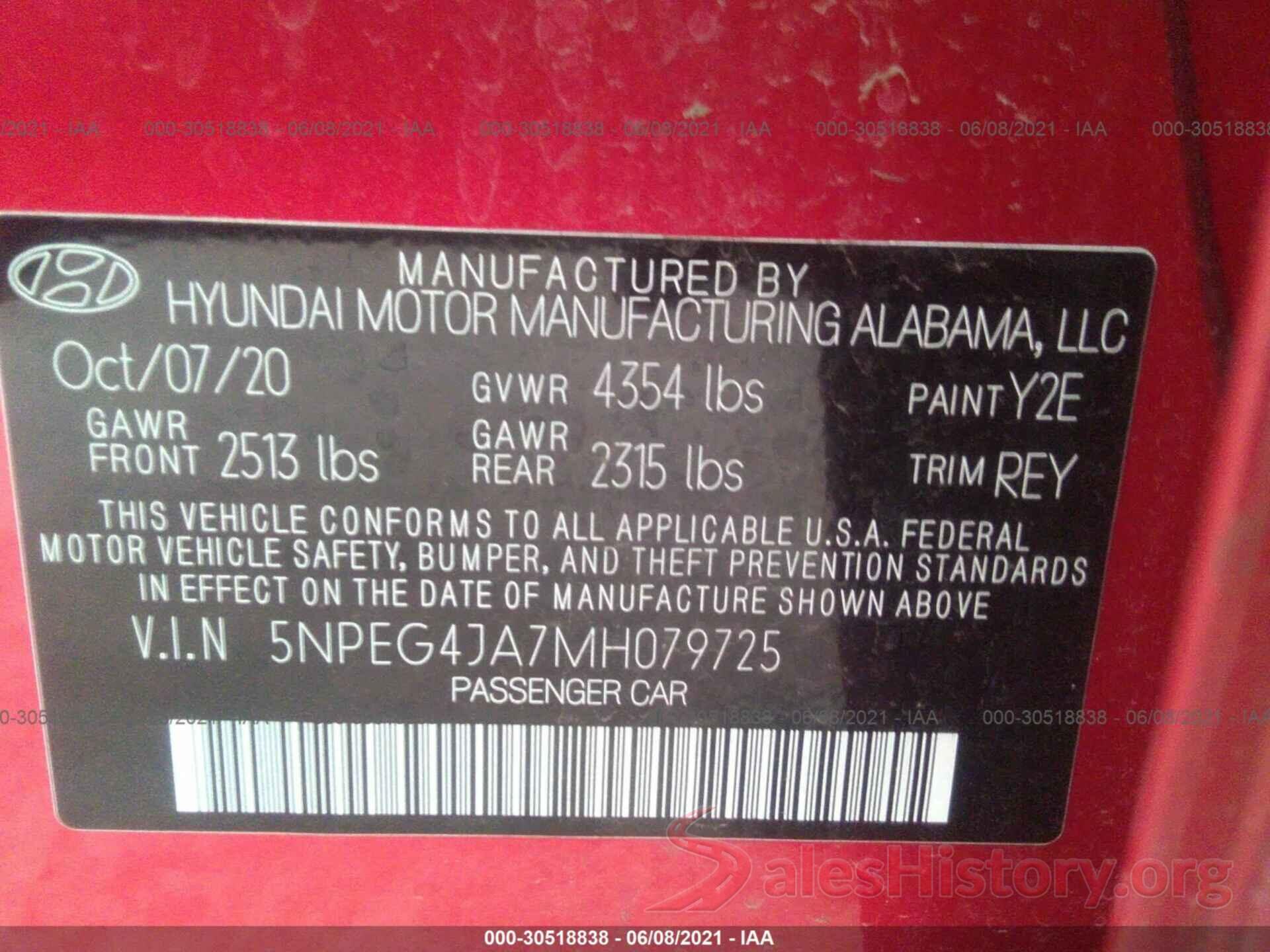 5NPEG4JA7MH079725 2021 HYUNDAI SONATA