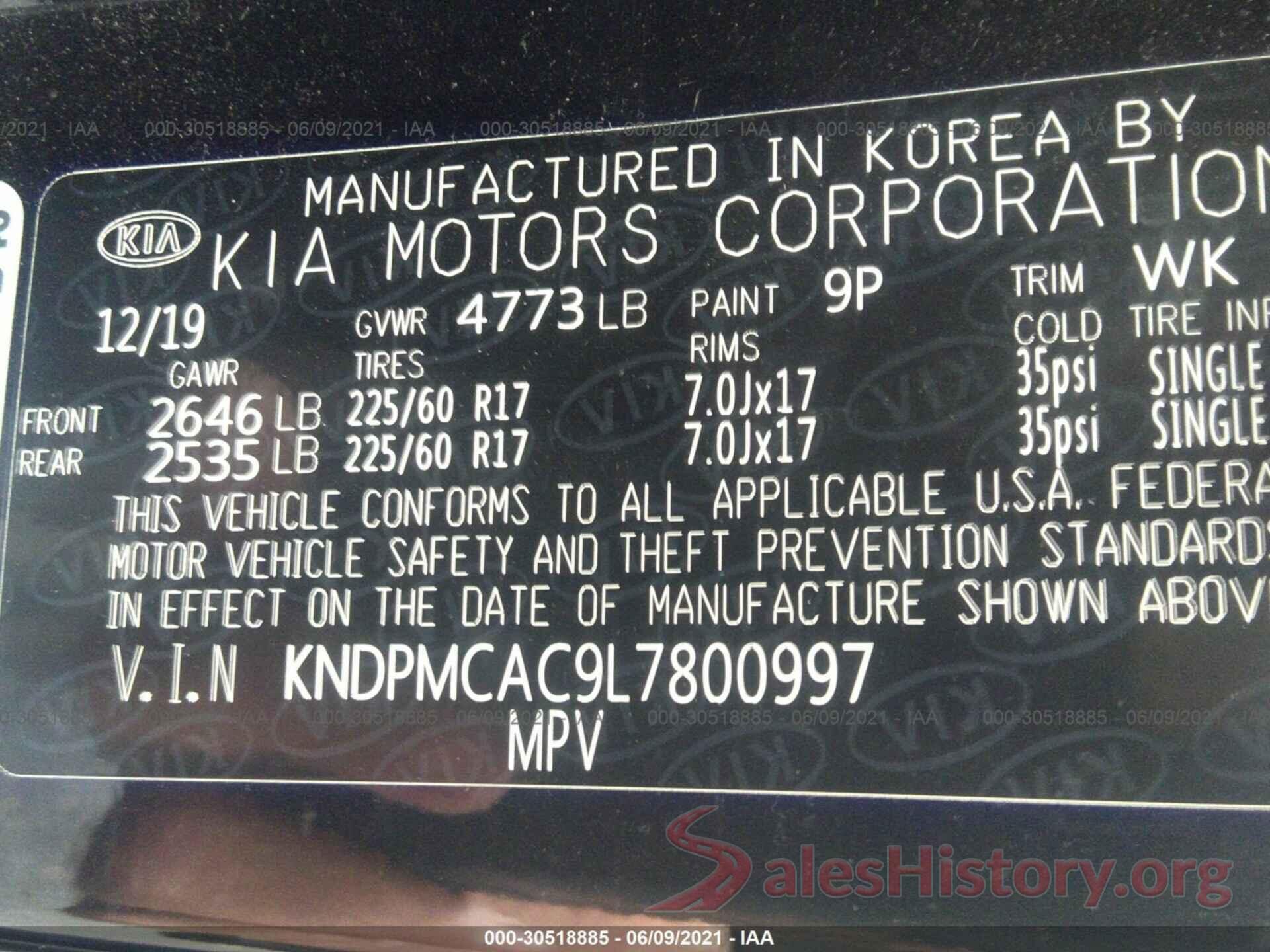 KNDPMCAC9L7800997 2020 KIA SPORTAGE