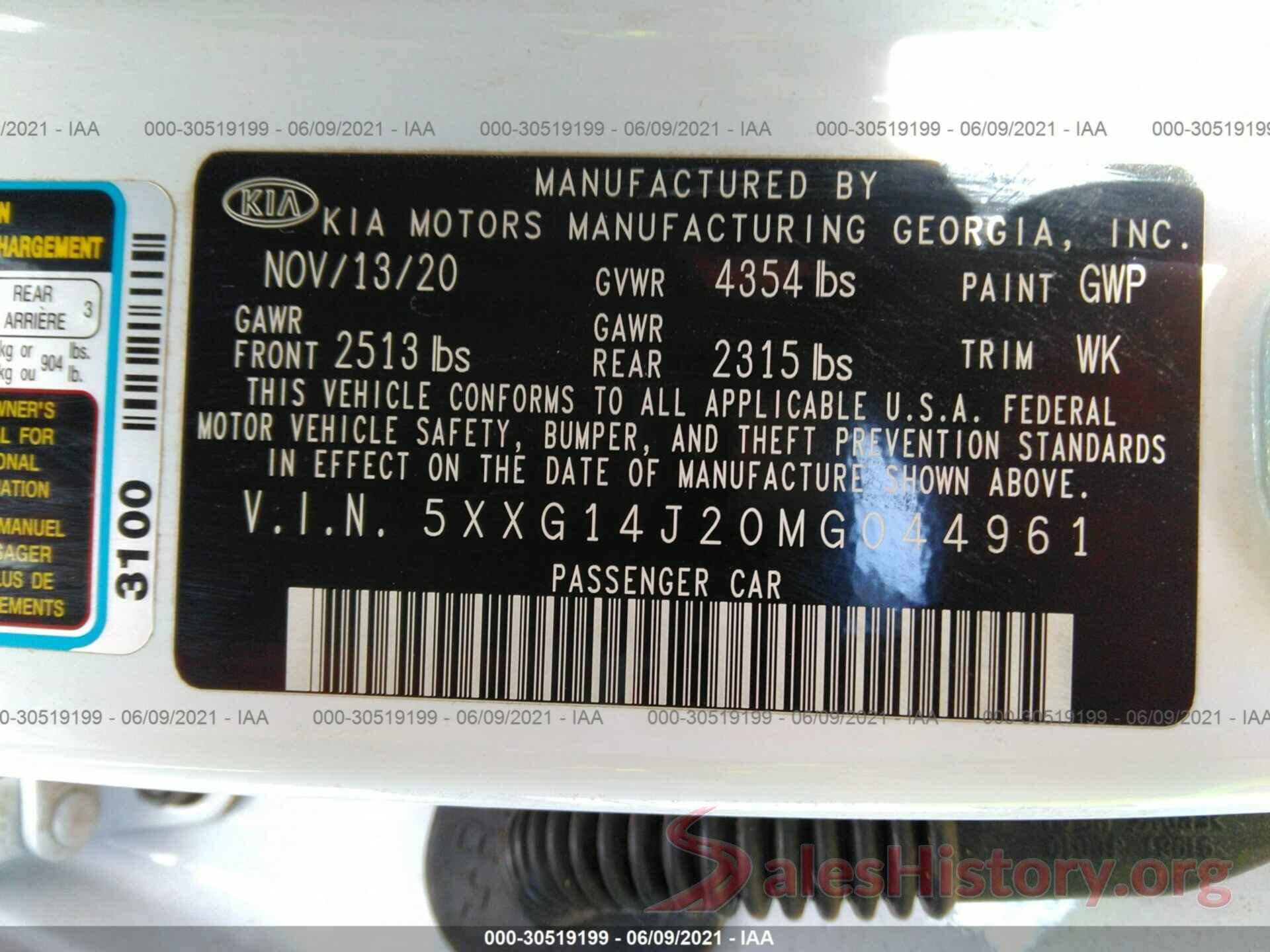 5XXG14J20MG044961 2021 KIA K5