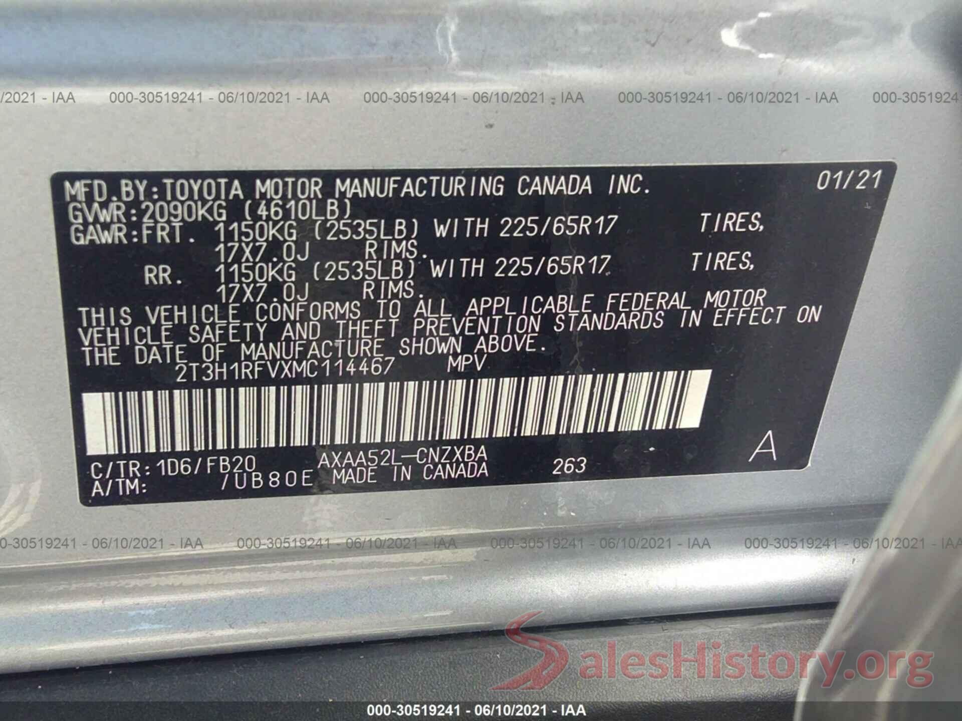 2T3H1RFVXMC114467 2021 TOYOTA RAV4