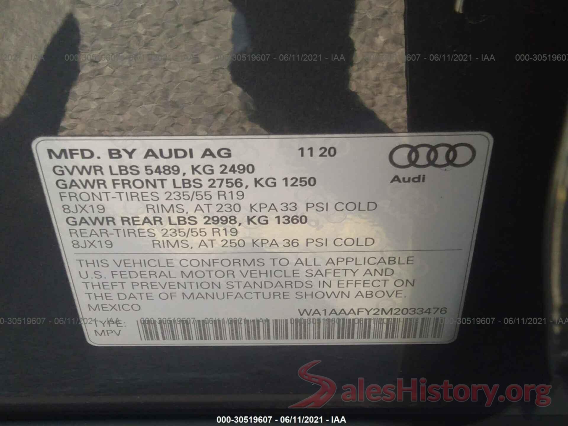 WA1AAAFY2M2033476 2021 AUDI Q5