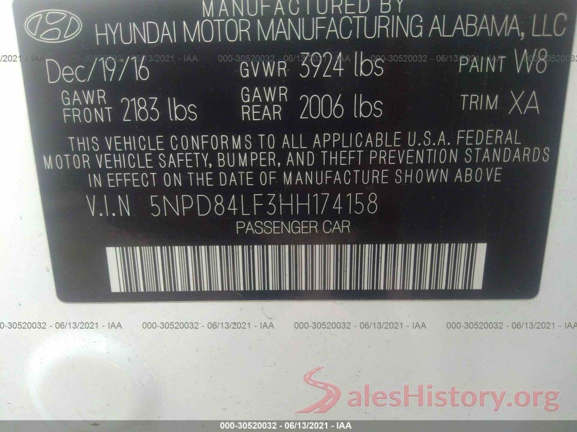 5NPD84LF3HH174158 2017 HYUNDAI ELANTRA