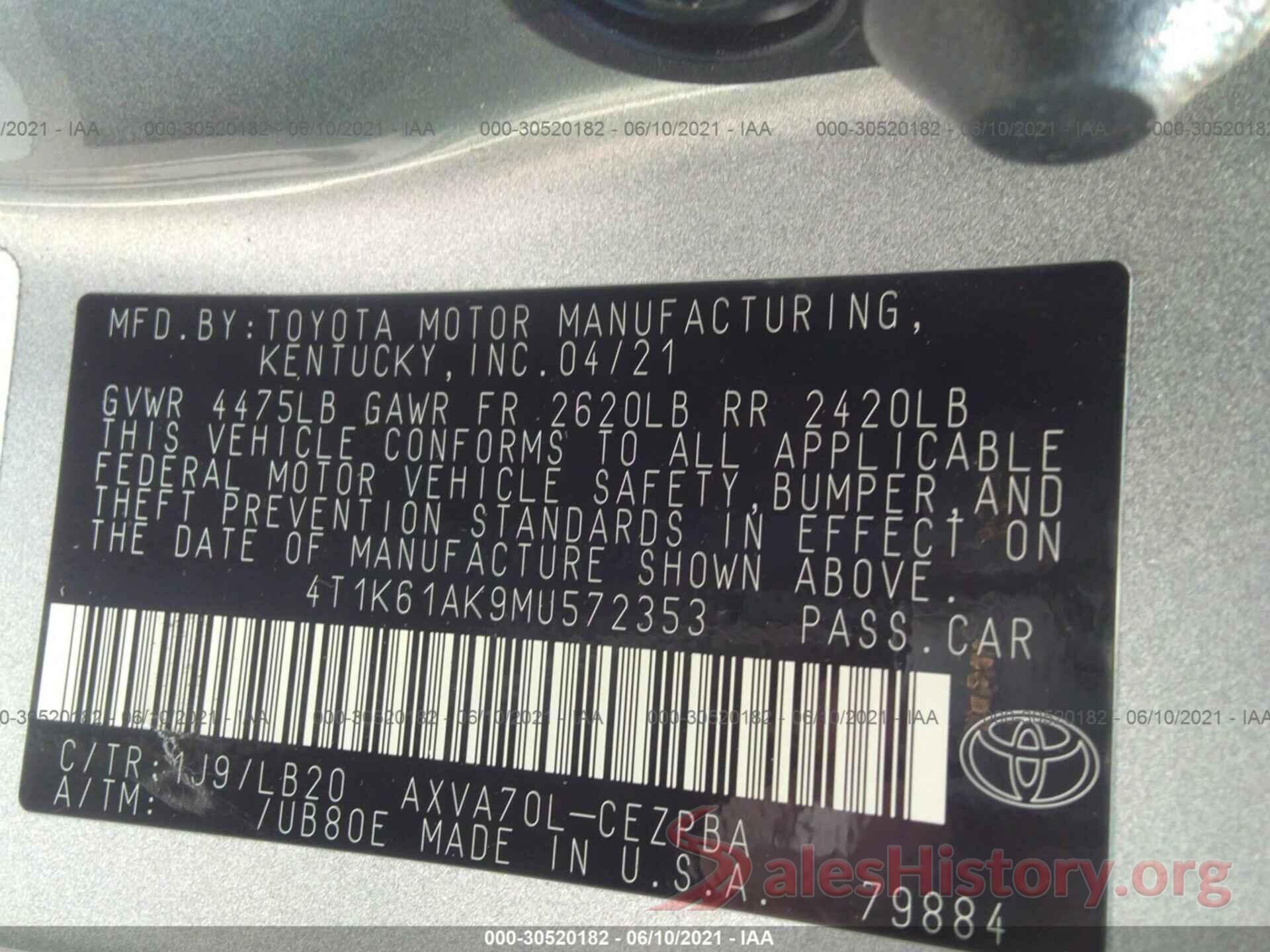 4T1K61AK9MU572353 2021 TOYOTA CAMRY