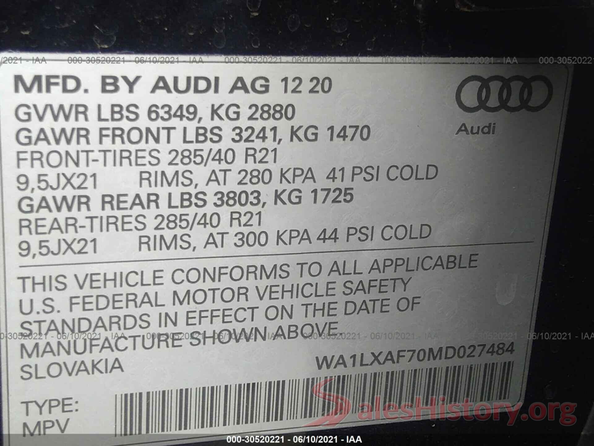 WA1LXAF70MD027484 2021 AUDI Q7