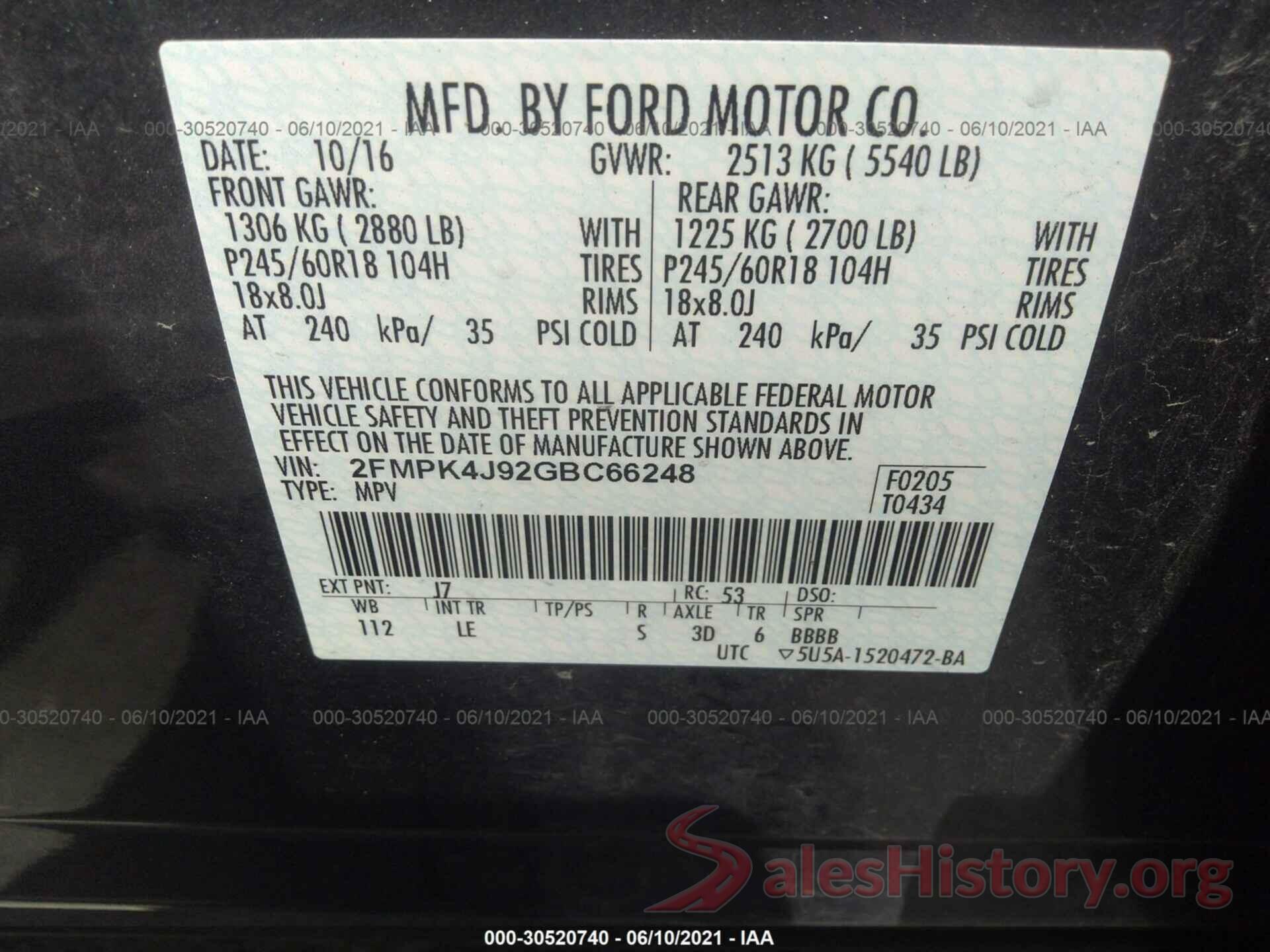 2FMPK4J92GBC66248 2016 FORD EDGE