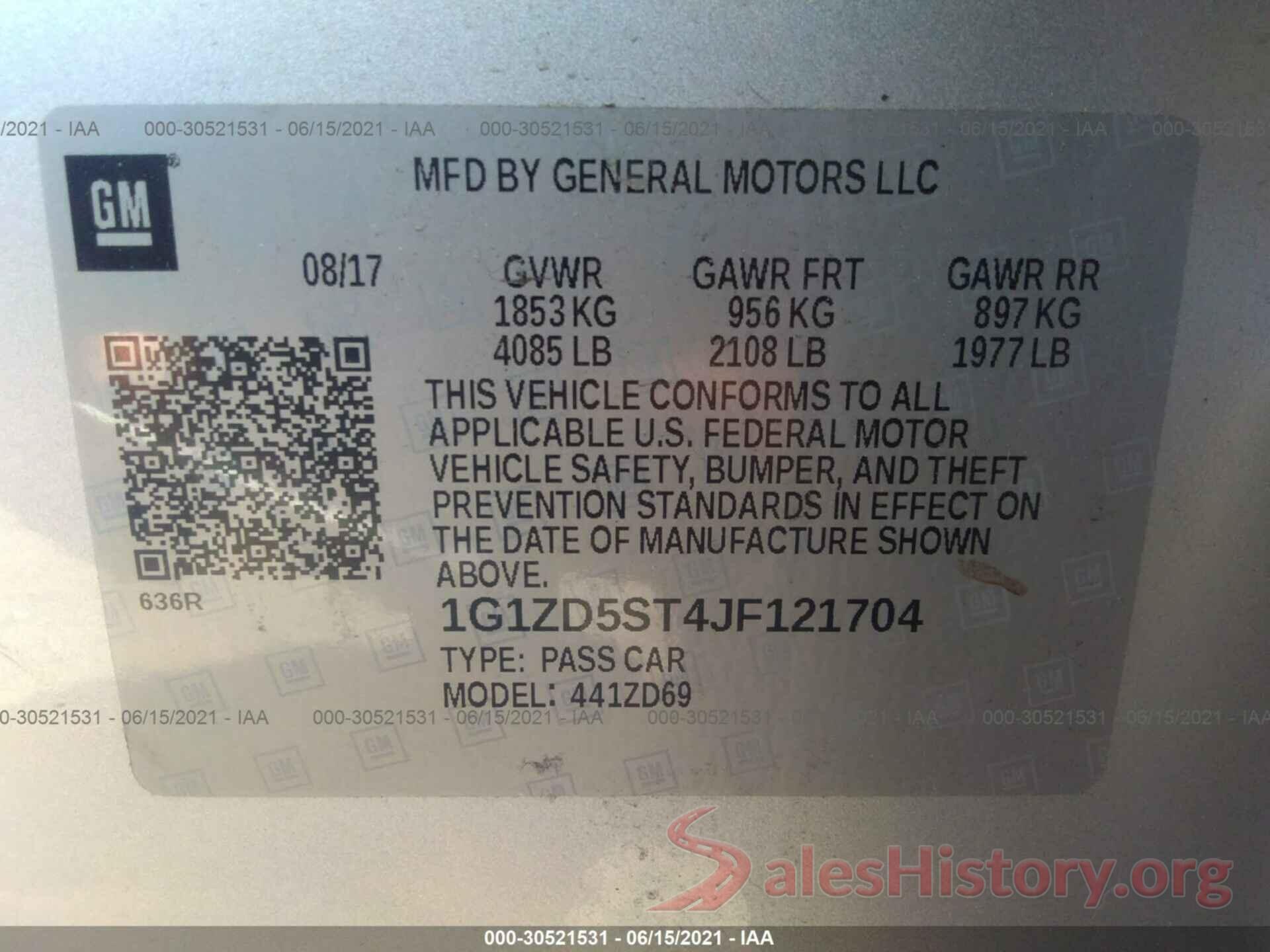 1G1ZD5ST4JF121704 2018 CHEVROLET MALIBU