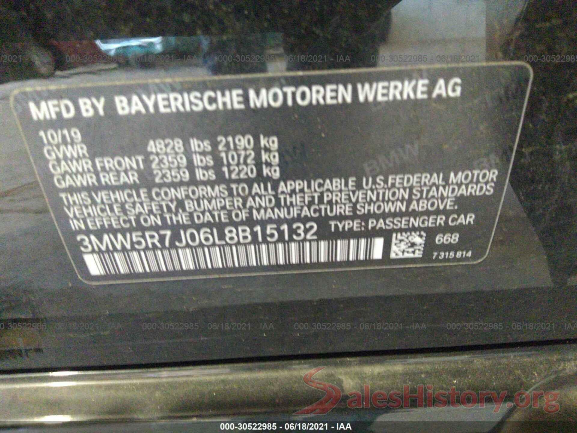 3MW5R7J06L8B15132 2020 BMW 3 SERIES