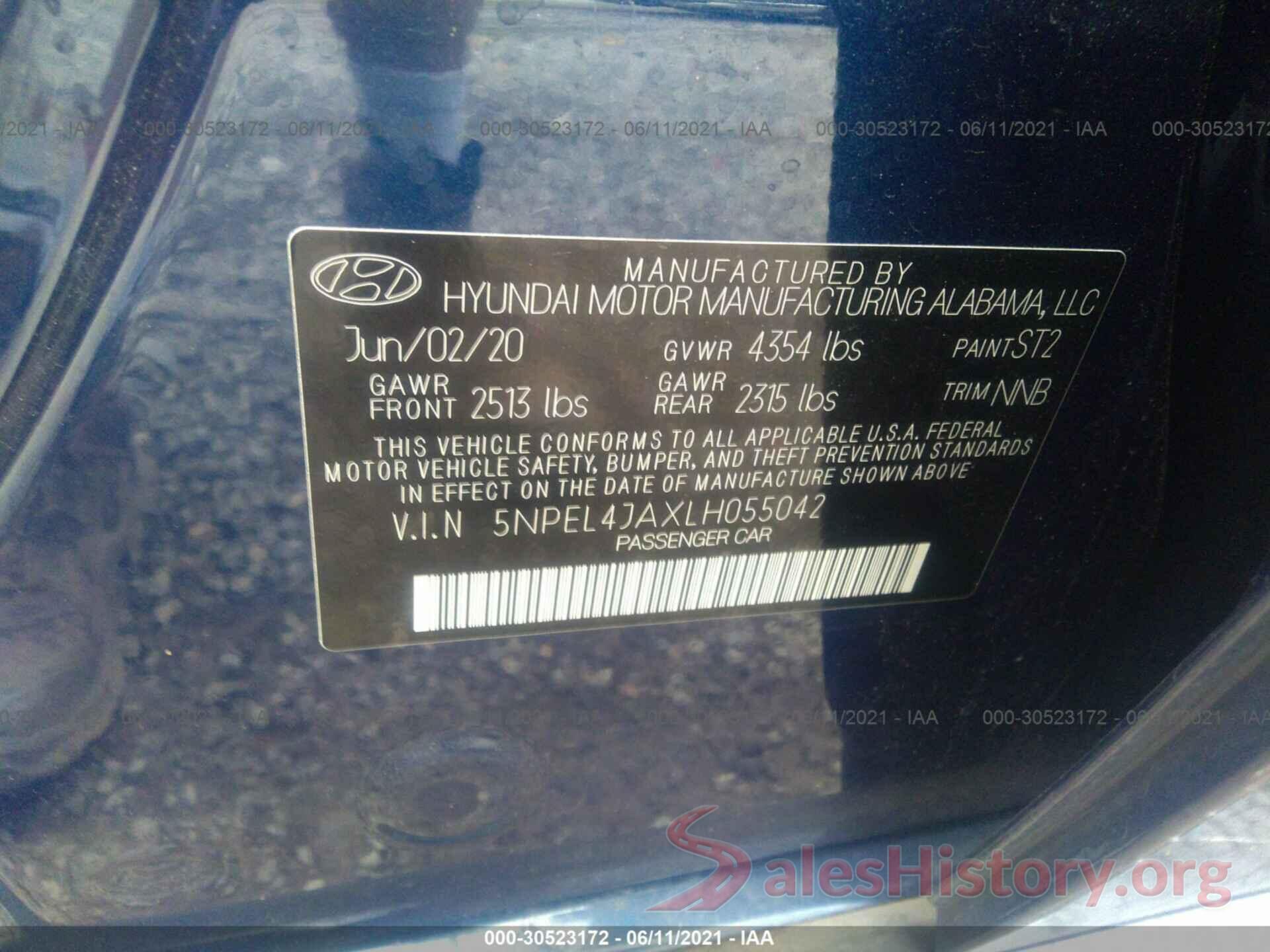 5NPEL4JAXLH055042 2020 HYUNDAI SONATA