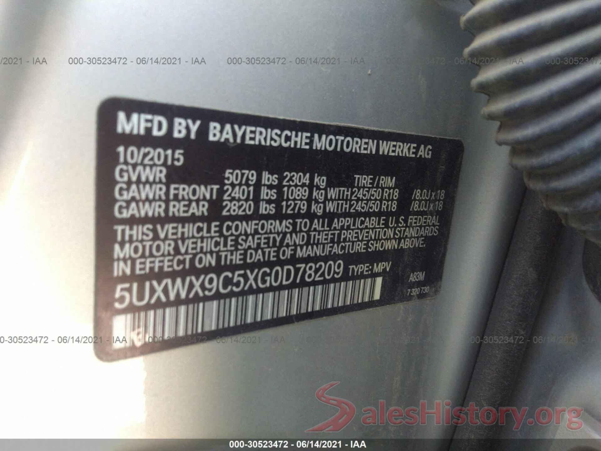 5UXWX9C5XG0D78209 2016 BMW X3