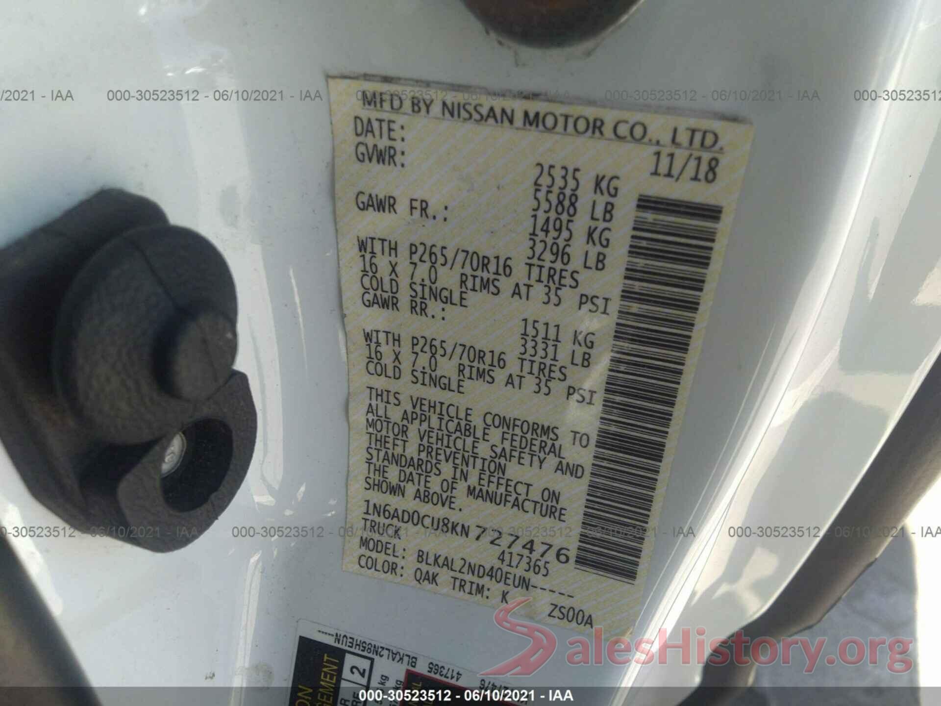 1N6AD0CU8KN727476 2019 NISSAN FRONTIER