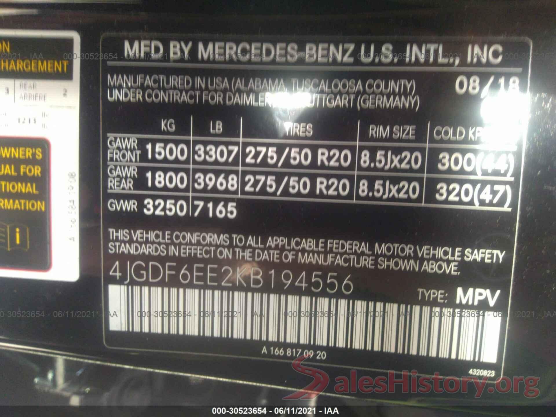 4JGDF6EE2KB194556 2019 MERCEDES-BENZ GLS