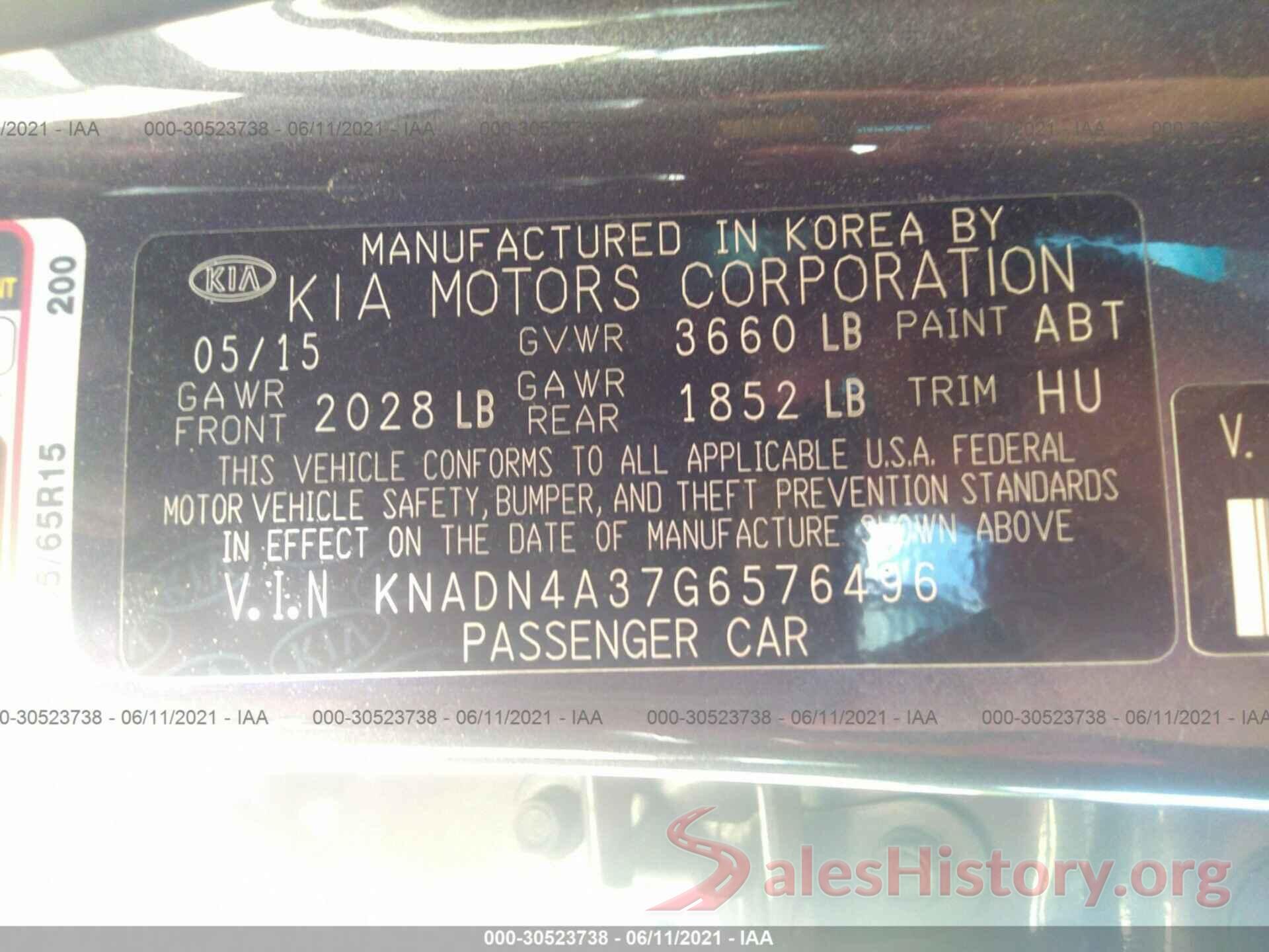 KNADN4A37G6576496 2016 KIA RIO