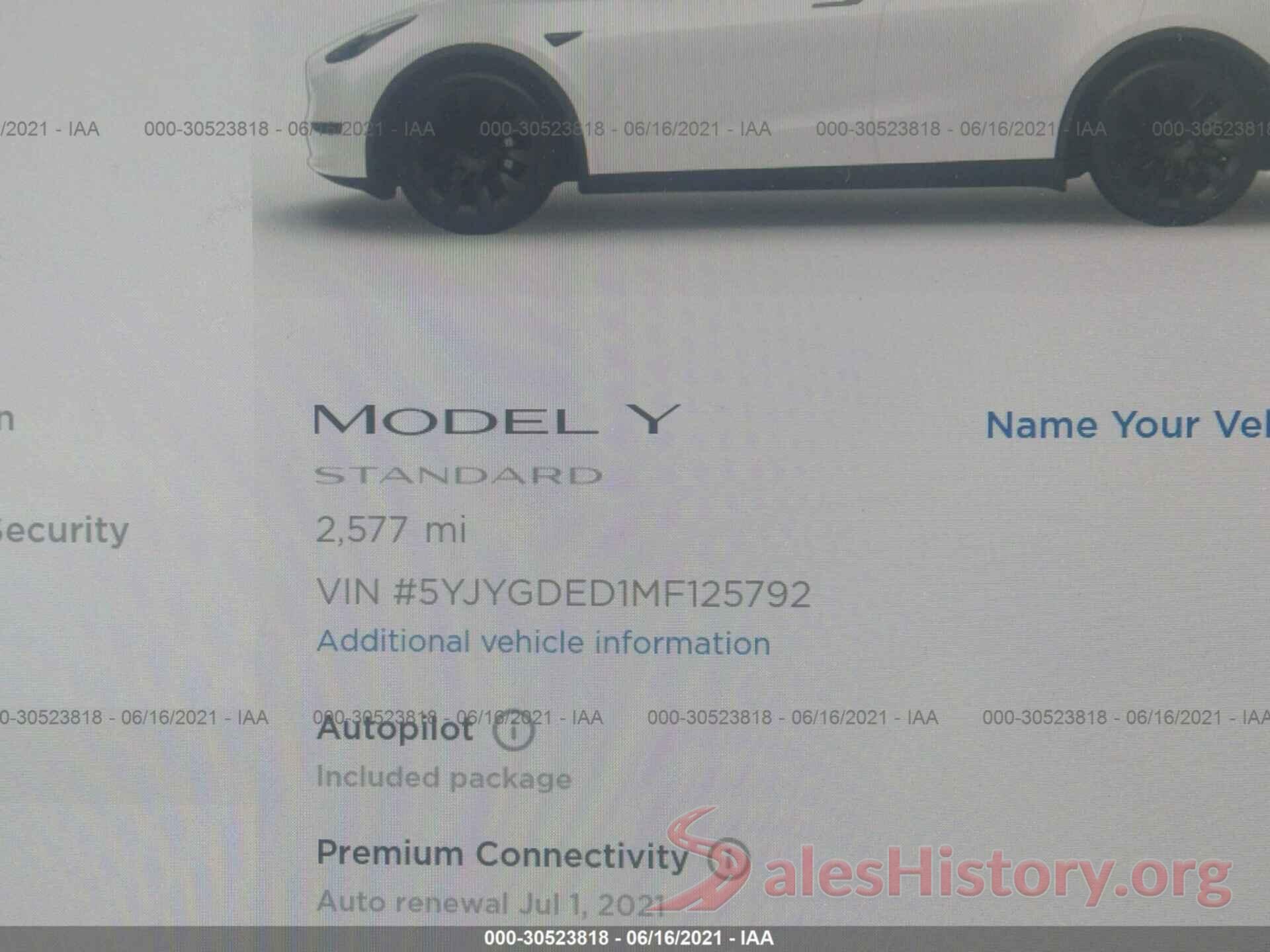 5YJYGDED1MF125792 2021 TESLA MODEL Y