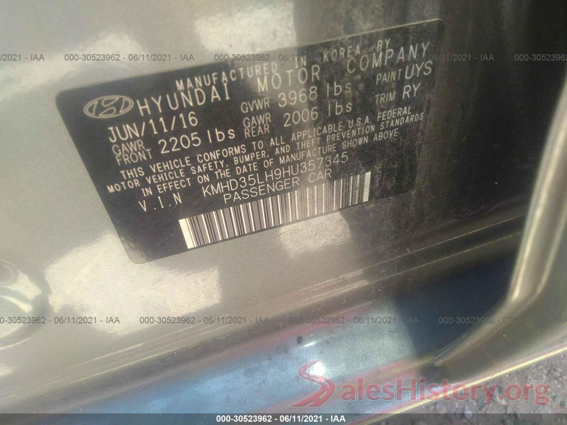 KMHD35LH9HU357345 2017 HYUNDAI ELANTRA GT