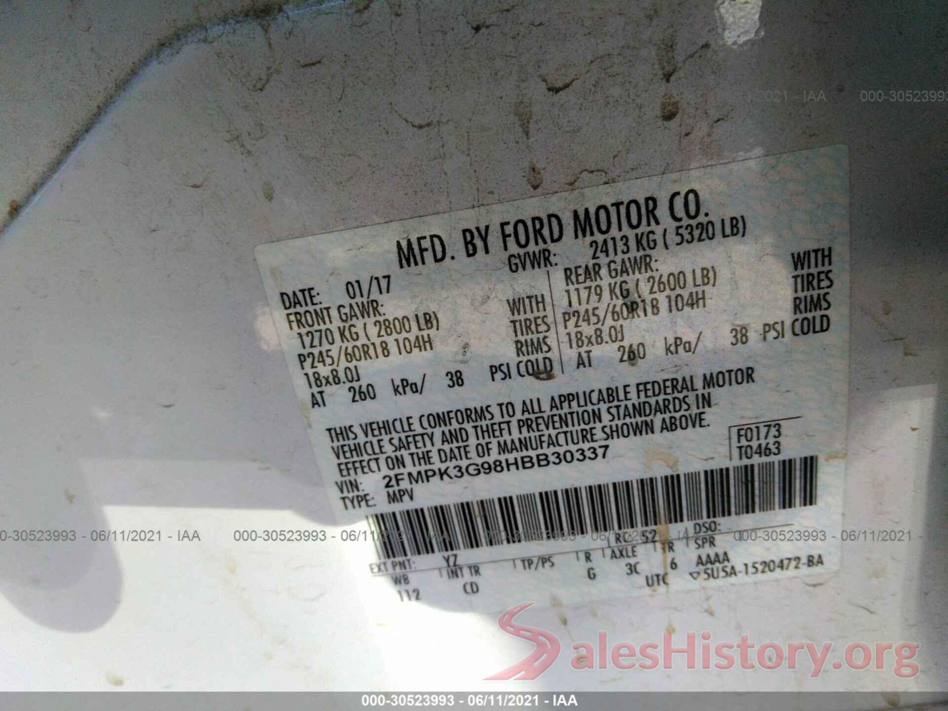 2FMPK3G98HBB30337 2017 FORD EDGE