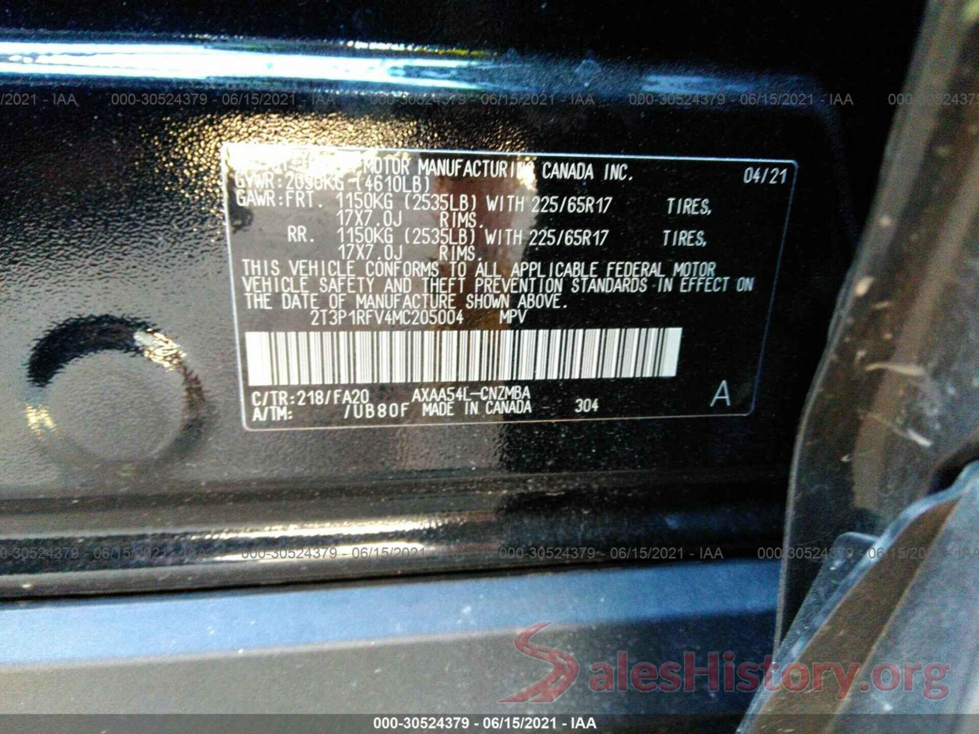 2T3P1RFV4MC205004 2021 TOYOTA RAV4