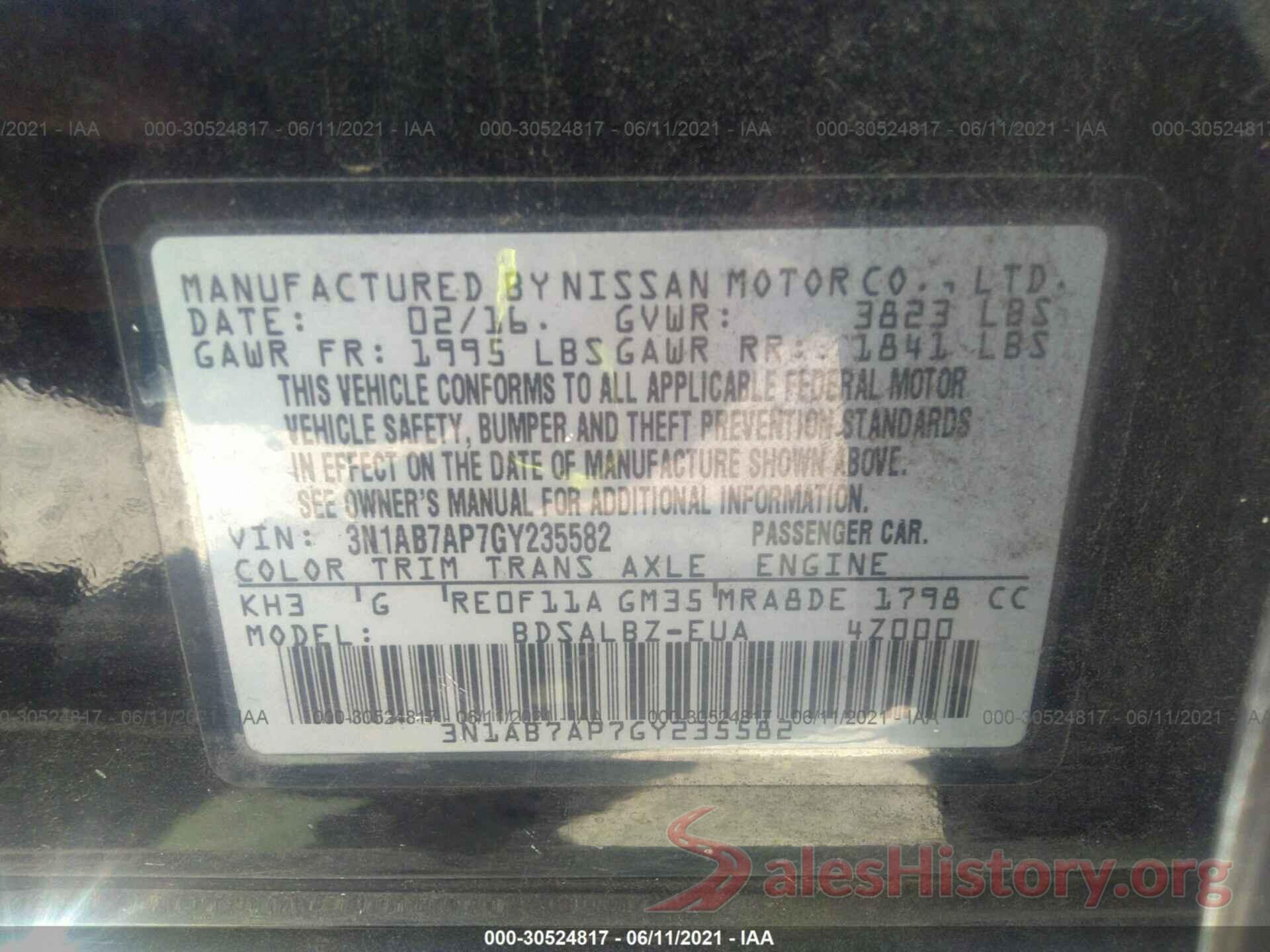 3N1AB7AP7GY235582 2016 NISSAN SENTRA