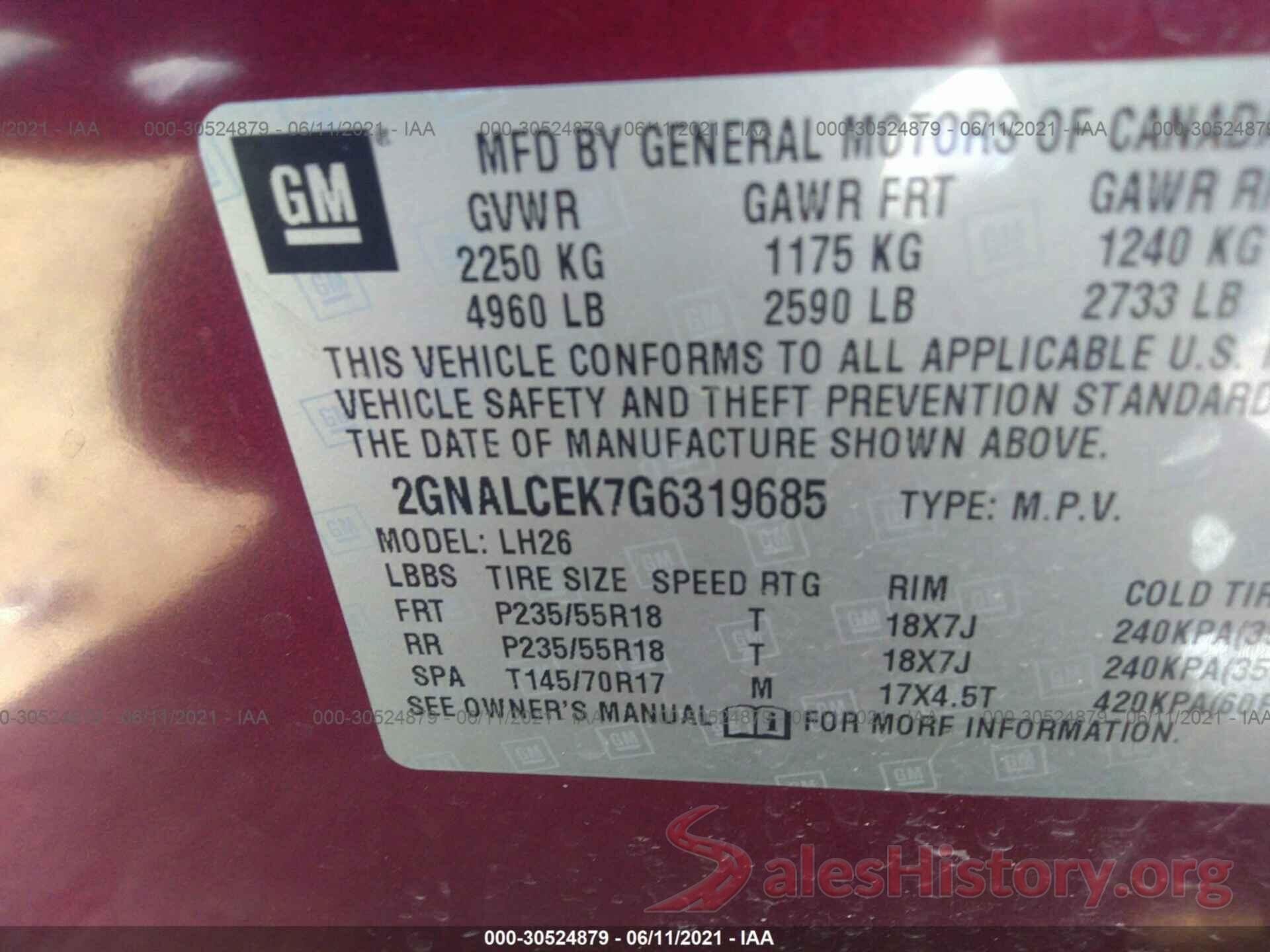 2GNALCEK7G6319685 2016 CHEVROLET EQUINOX