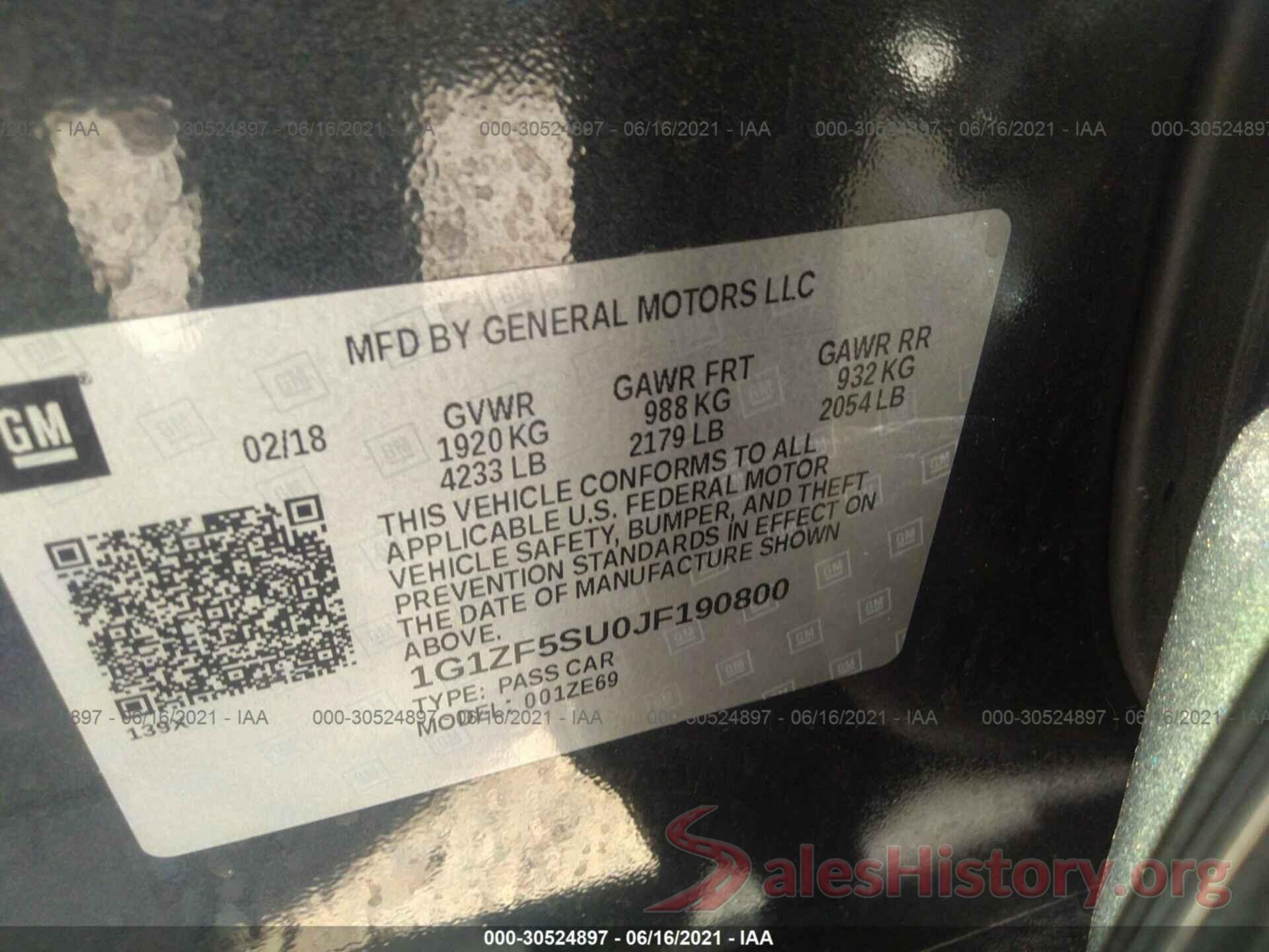 1G1ZF5SU0JF190800 2018 CHEVROLET MALIBU