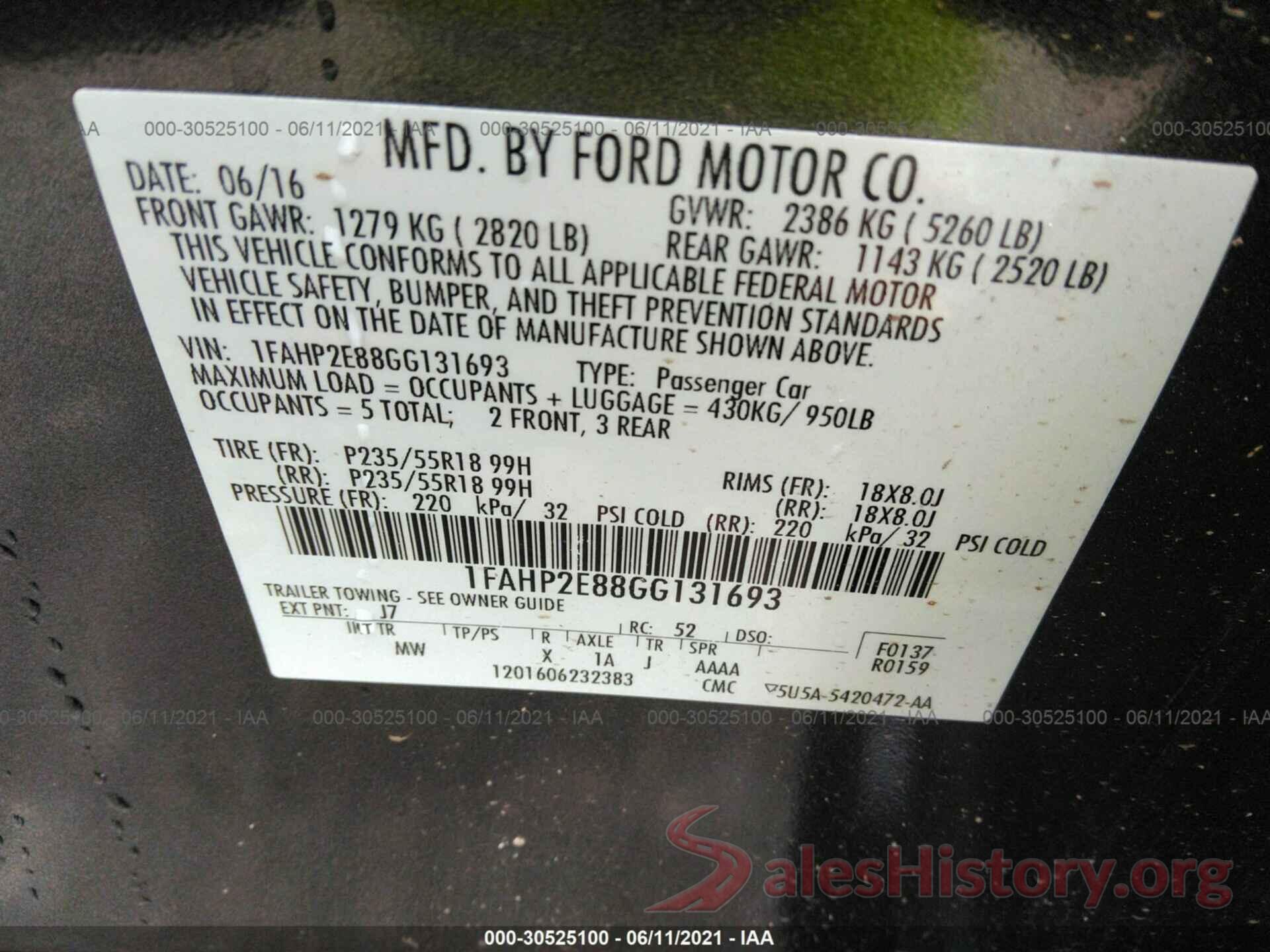 1FAHP2E88GG131693 2016 FORD TAURUS