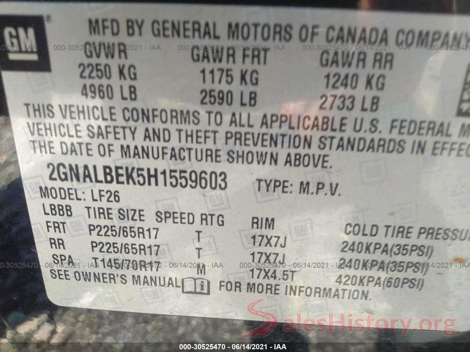 2GNALBEK5H1559603 2017 CHEVROLET EQUINOX