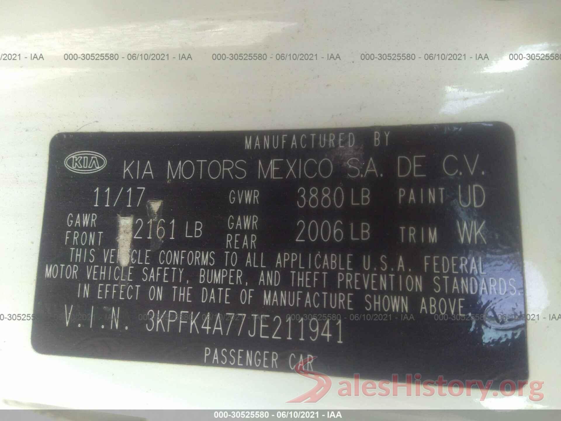 3KPFK4A77JE211941 2018 KIA FORTE