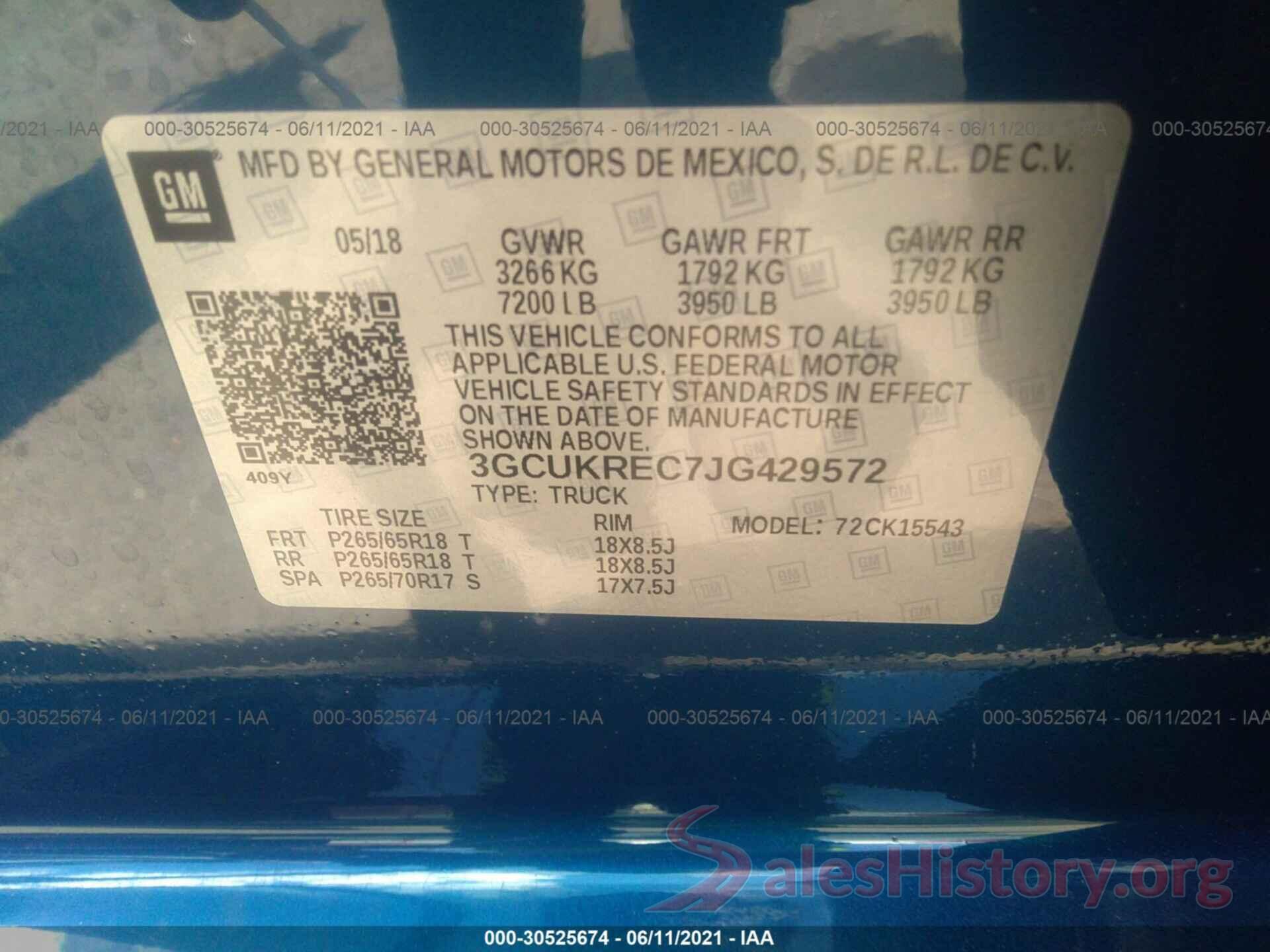 3GCUKREC7JG429572 2018 CHEVROLET SILVERADO 1500